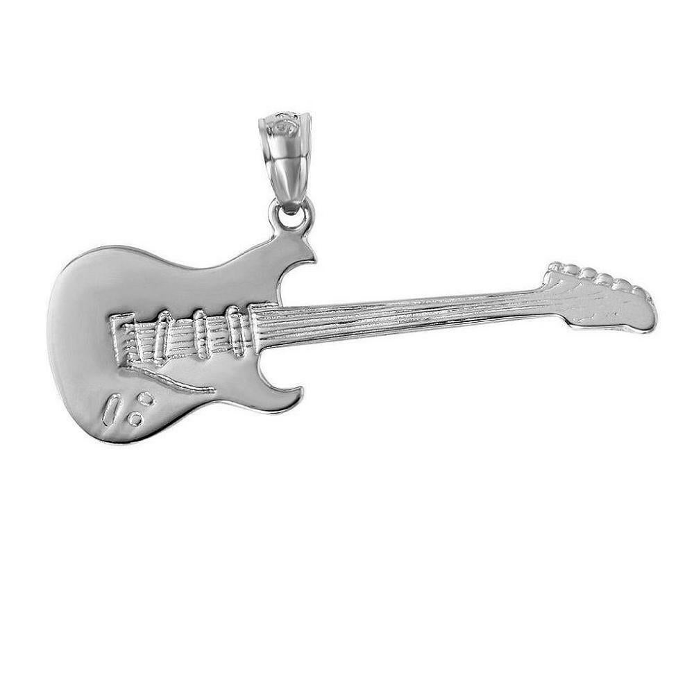 925 Sterling Silver Necklace w/ Electric Guitar Pendant Charm