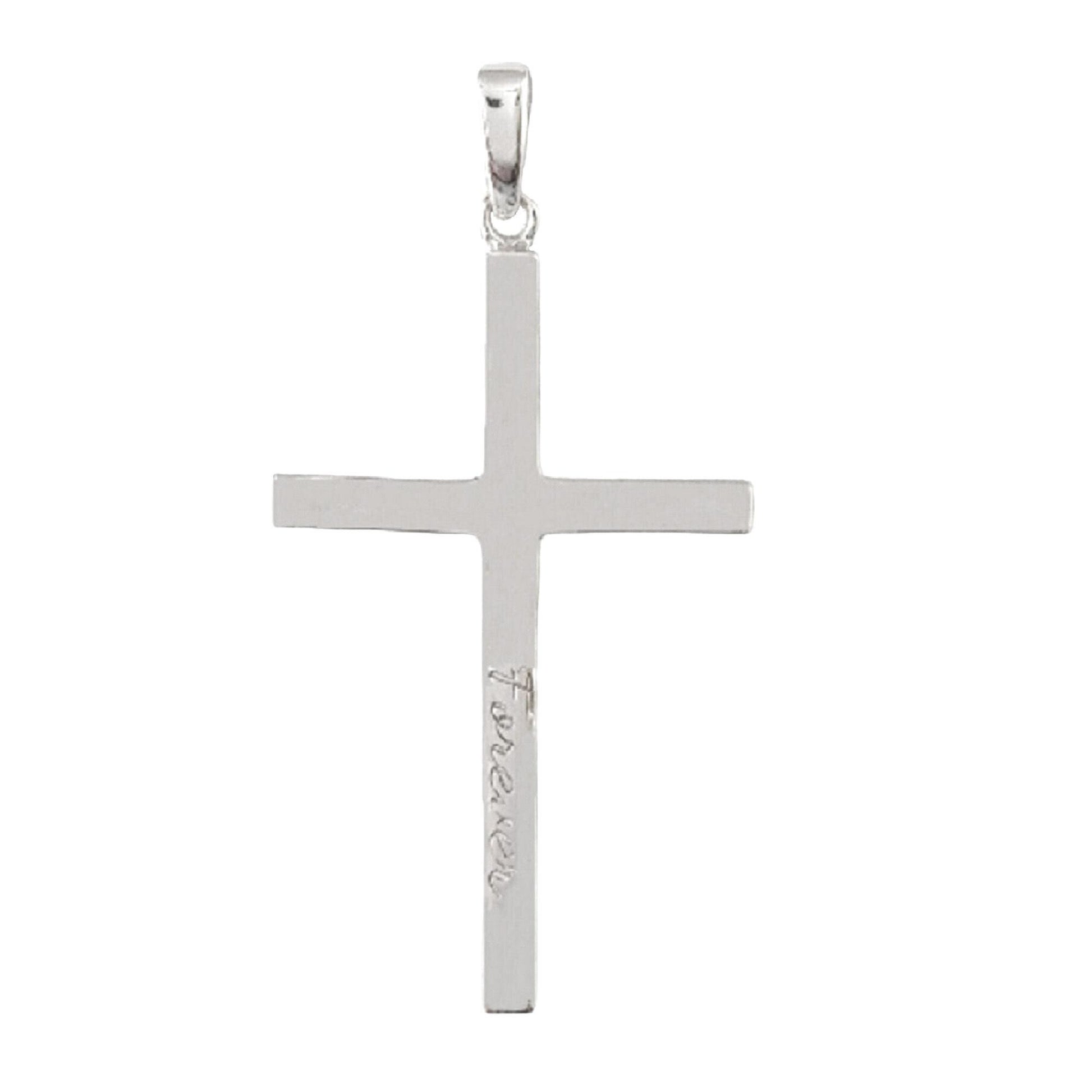925 Sterling Silver Engraved "Forever" Solid Cross Pendant
