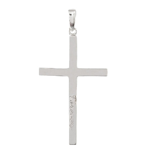 925 Sterling Silver Engraved "Forever" Solid Cross Pendant