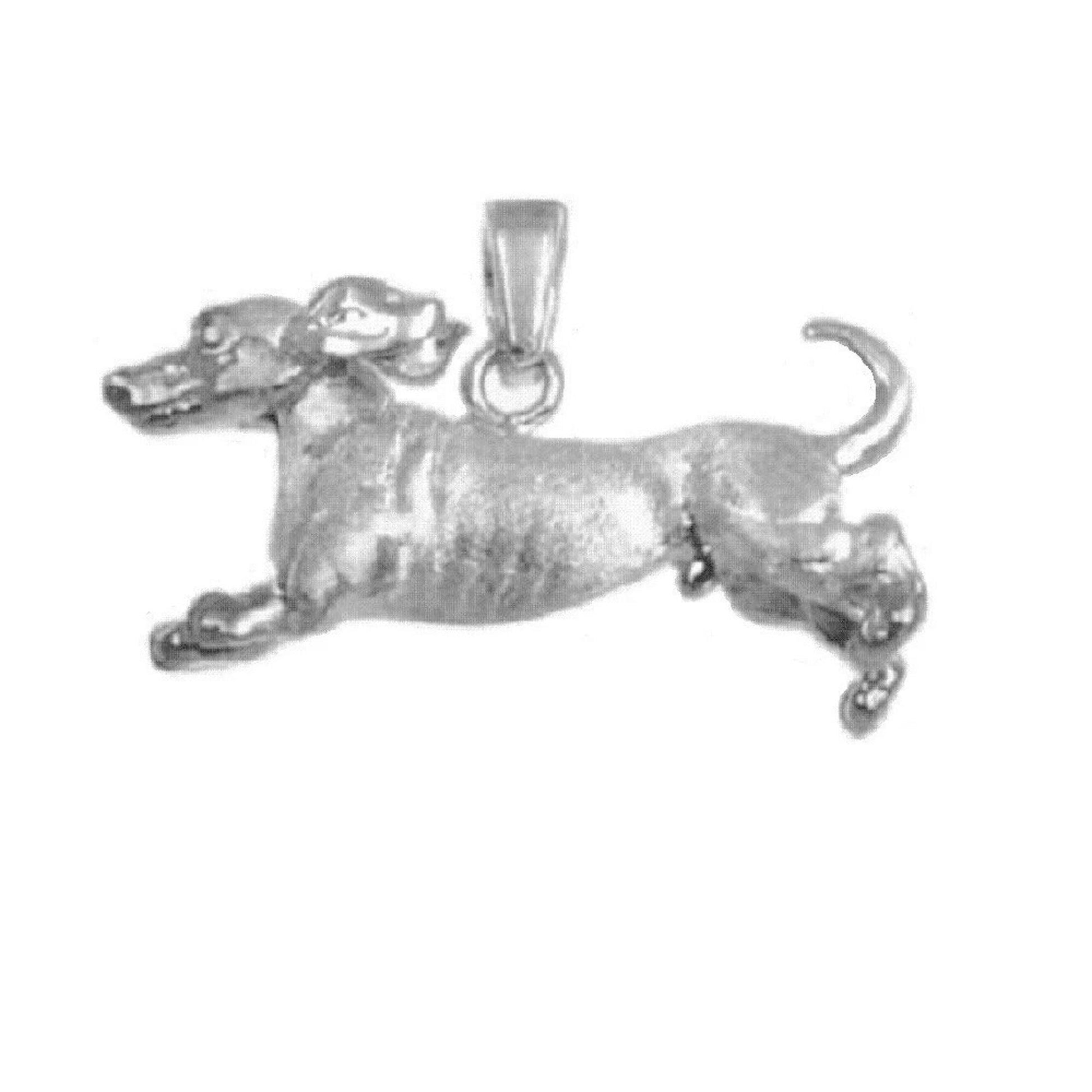 925 Sterling Silver Necklace w/ Dachshund Dog 3D Solid Pendant Charm