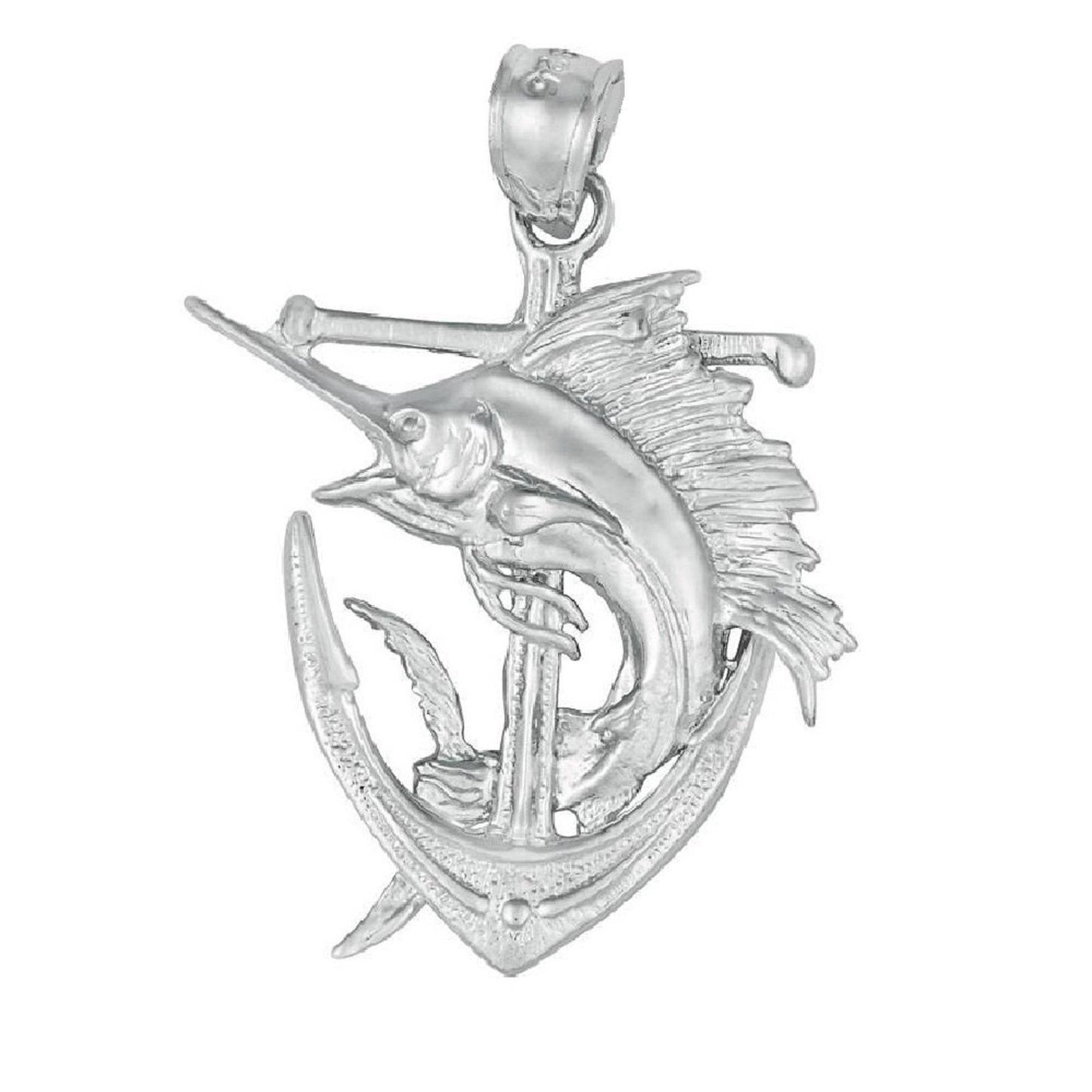925 Sterling Silver Necklace Anchor with Blue Marlin 3D (3 Dimensional) Solid Pendant