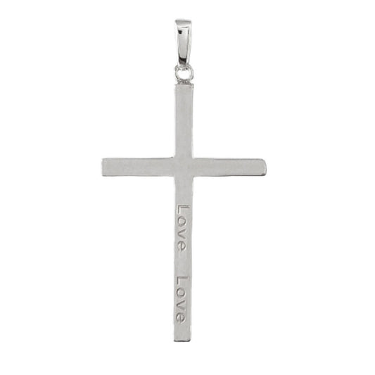 925 Sterling Silver Engraved "Love Love" Solid Cross Pendant