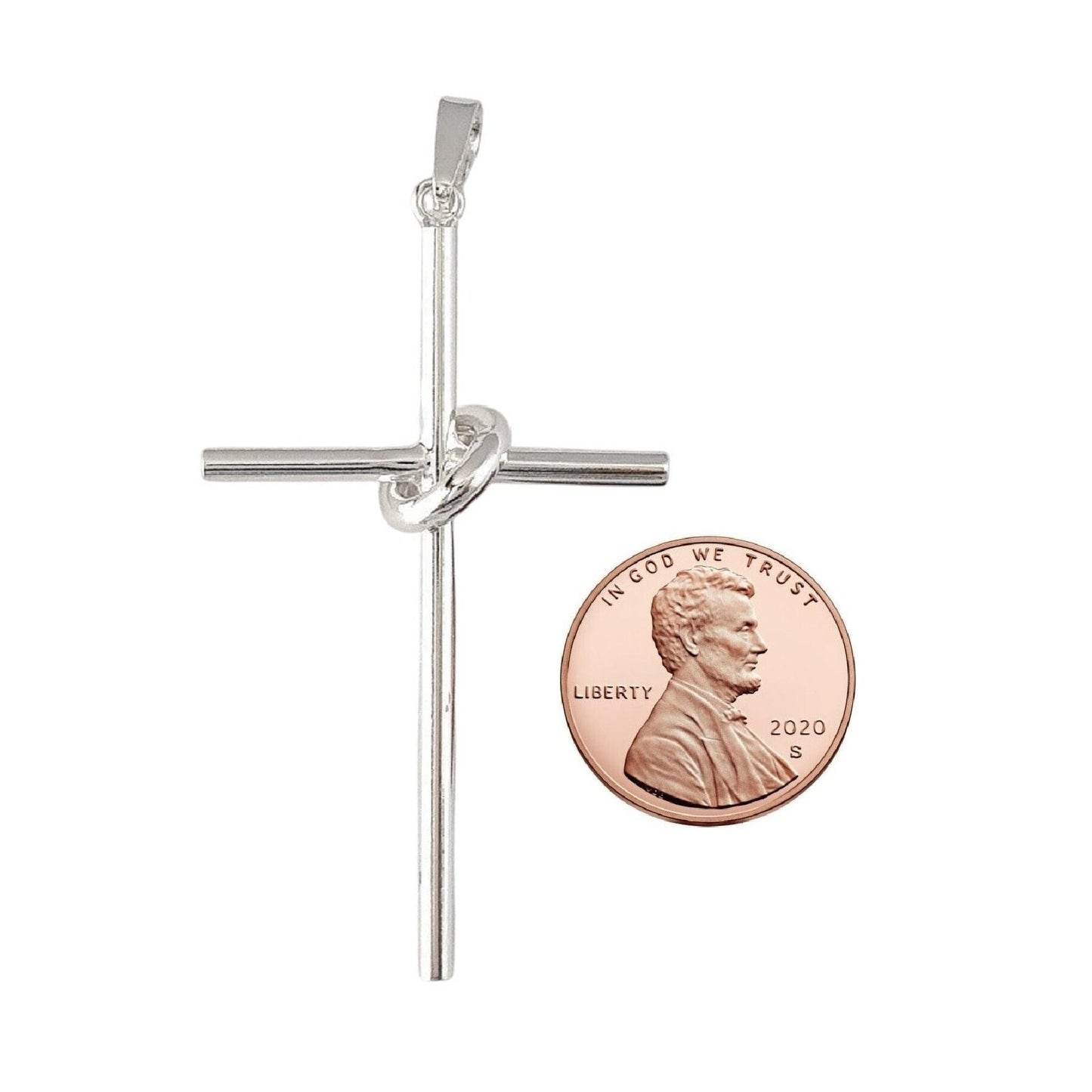 925 Sterling Silver Cross in Hoop 3D (3 Dimensional) Large Pendant