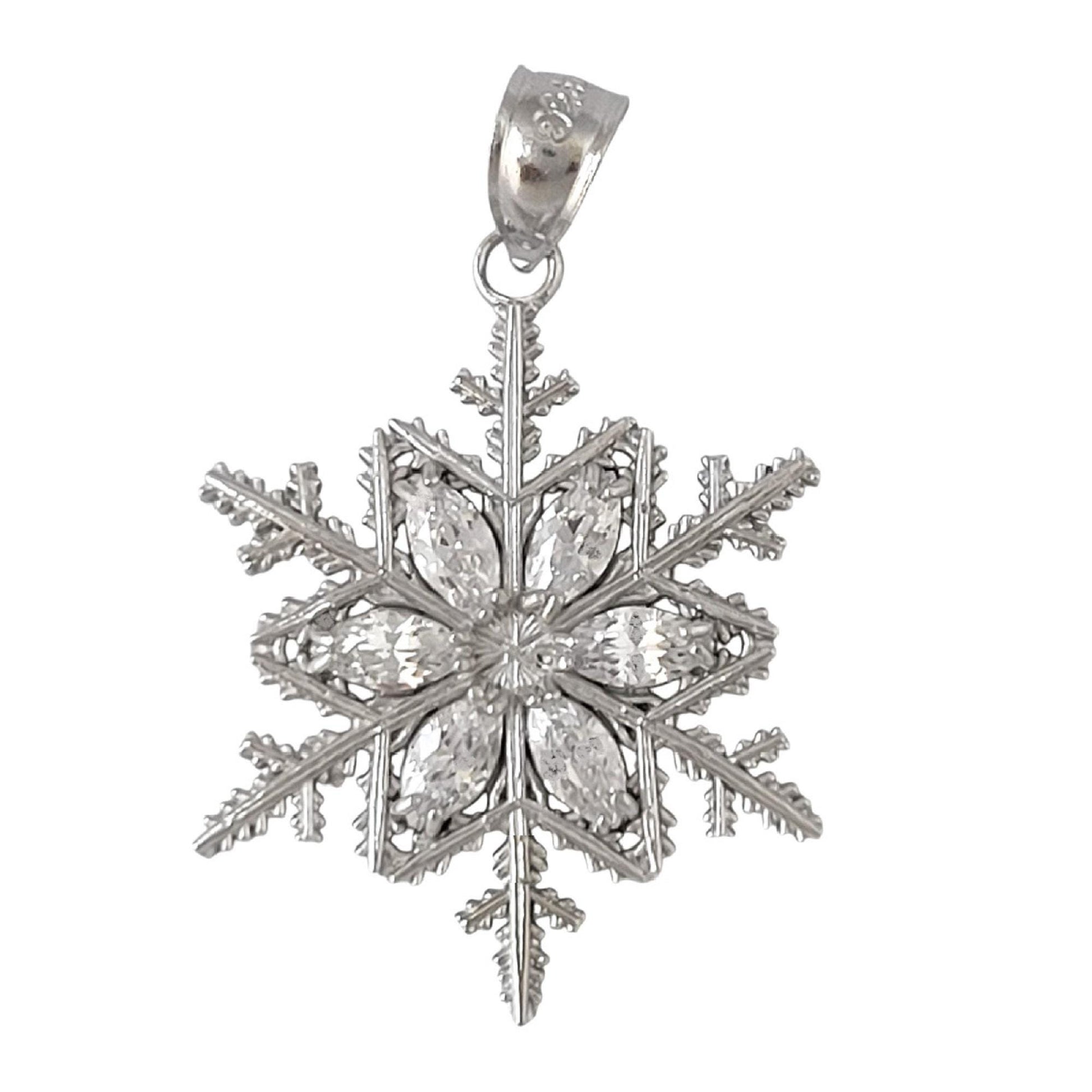 925 Sterling Silver Snowflake Pendant with Cubic Zirconia Stones