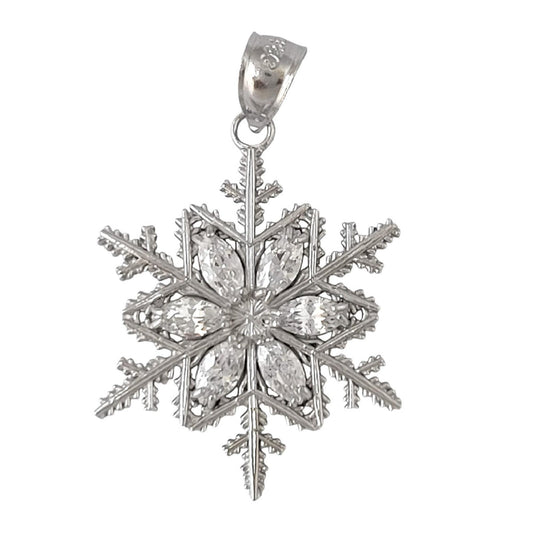 925 Sterling Silver Snowflake Pendant with Cubic Zirconia Stones