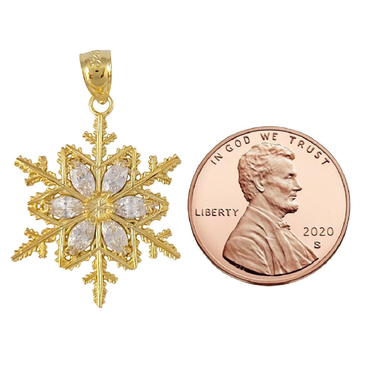 925 Sterling Silver Yellow Gold Plated Snowflake Pendant with Cubic Zirconia Stones