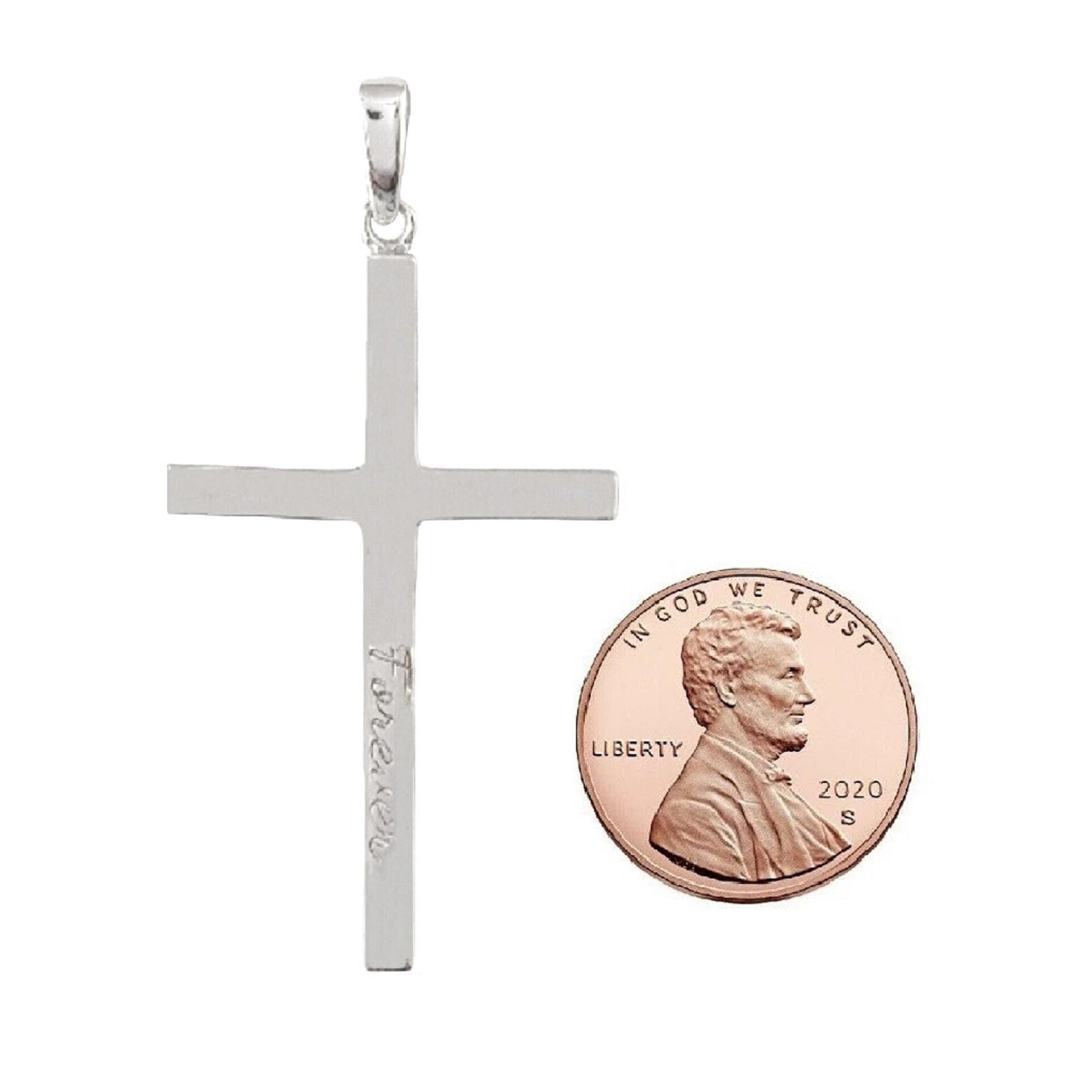 925 Sterling Silver Engraved "Forever" Solid Cross Pendant
