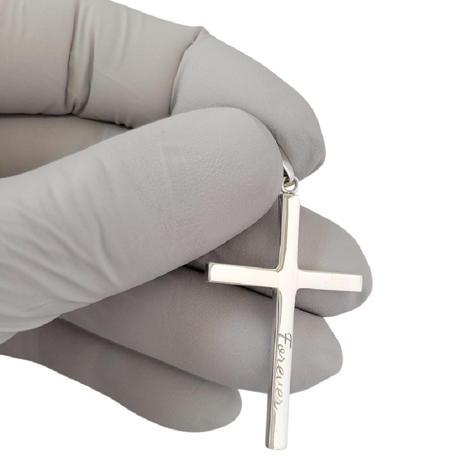 925 Sterling Silver Engraved "Forever" Solid Cross Pendant