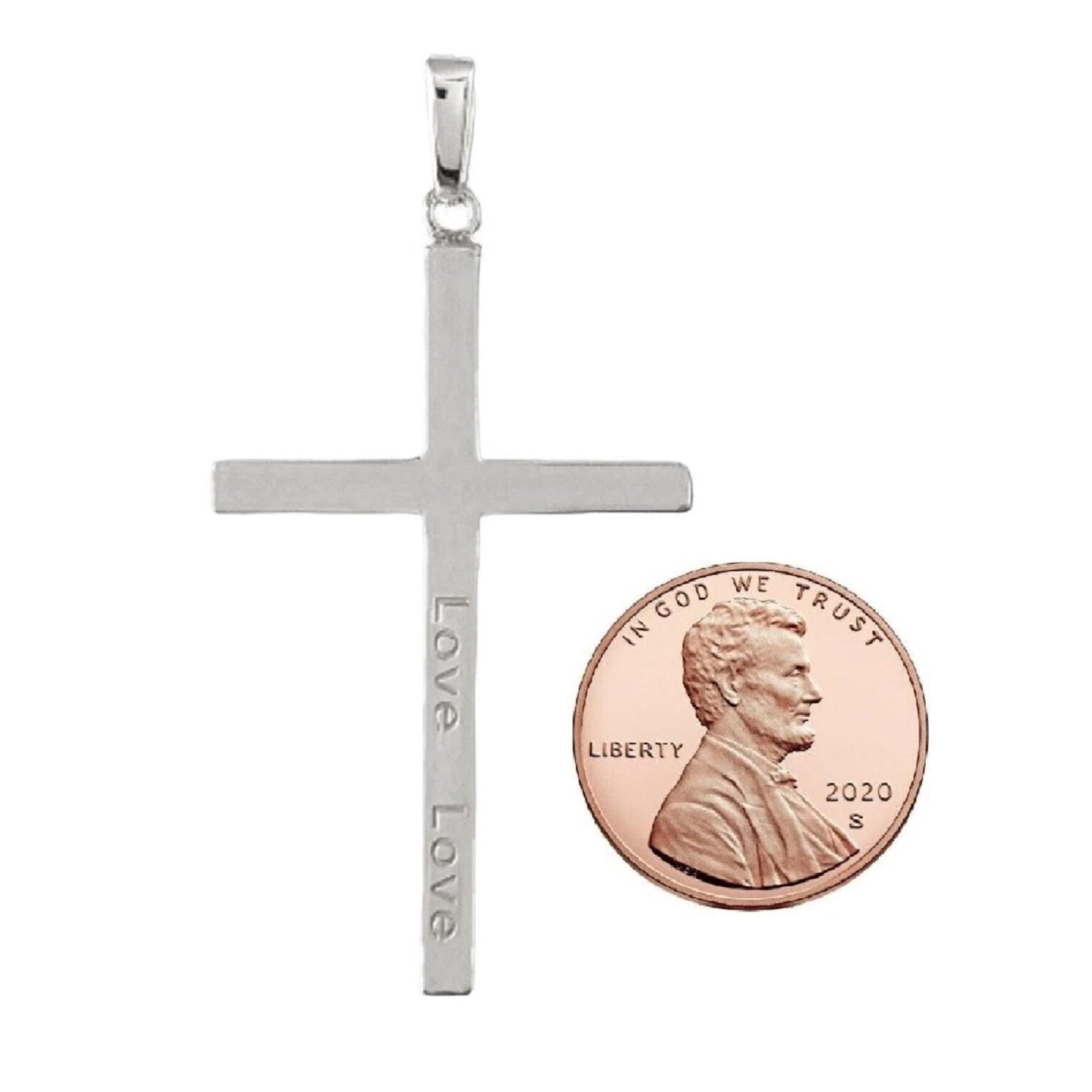 925 Sterling Silver Engraved "Love Love" Solid Cross Pendant