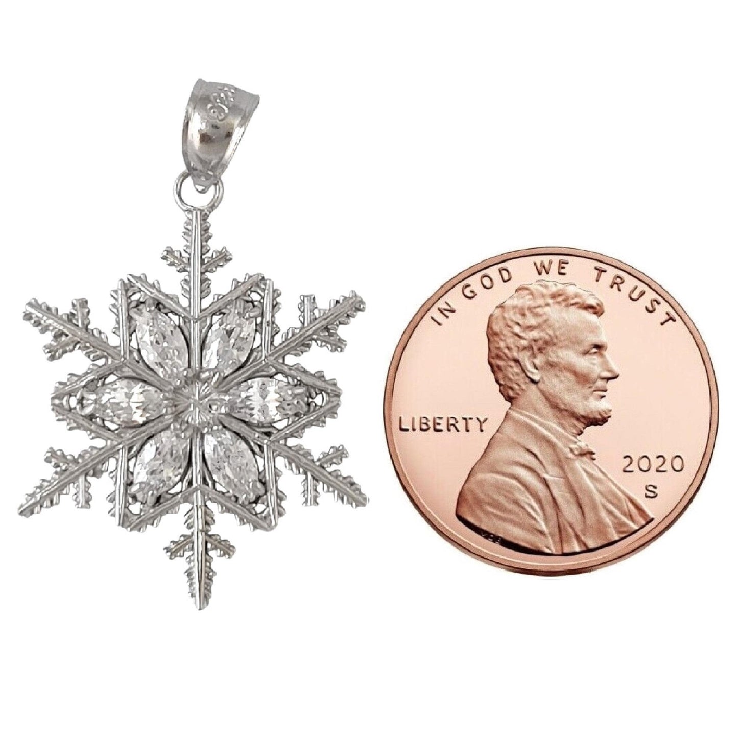 925 Sterling Silver Snowflake Pendant with Cubic Zirconia Stones