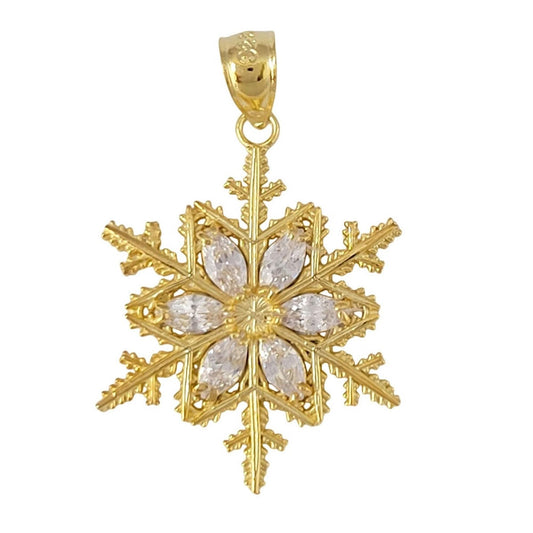 925 Sterling Silver Yellow Gold Plated Snowflake Pendant with Cubic Zirconia Stones