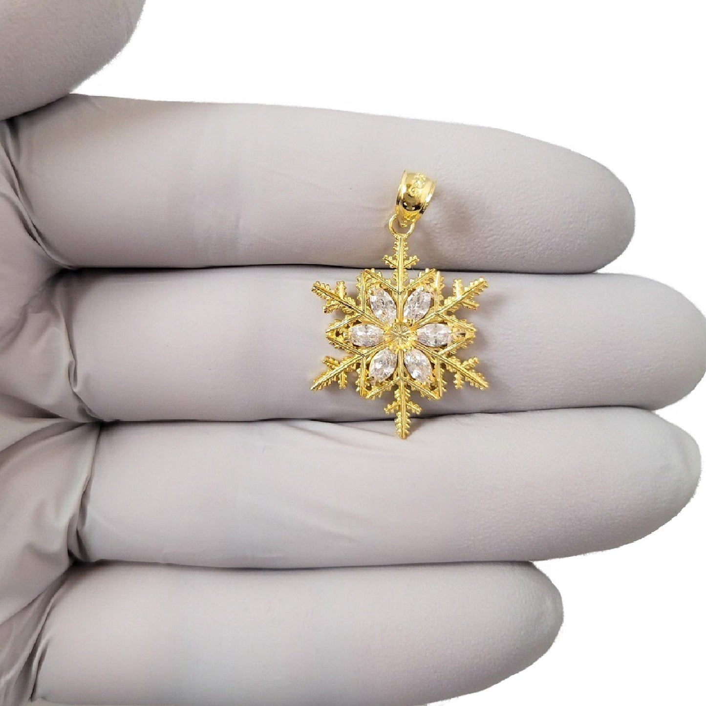 925 Sterling Silver Yellow Gold Plated Snowflake Pendant with Cubic Zirconia Stones