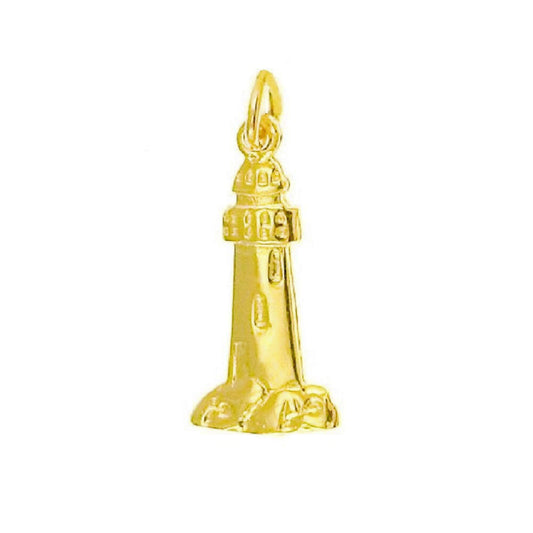 14K Yellow Gold Lighthouse Charm Pendant