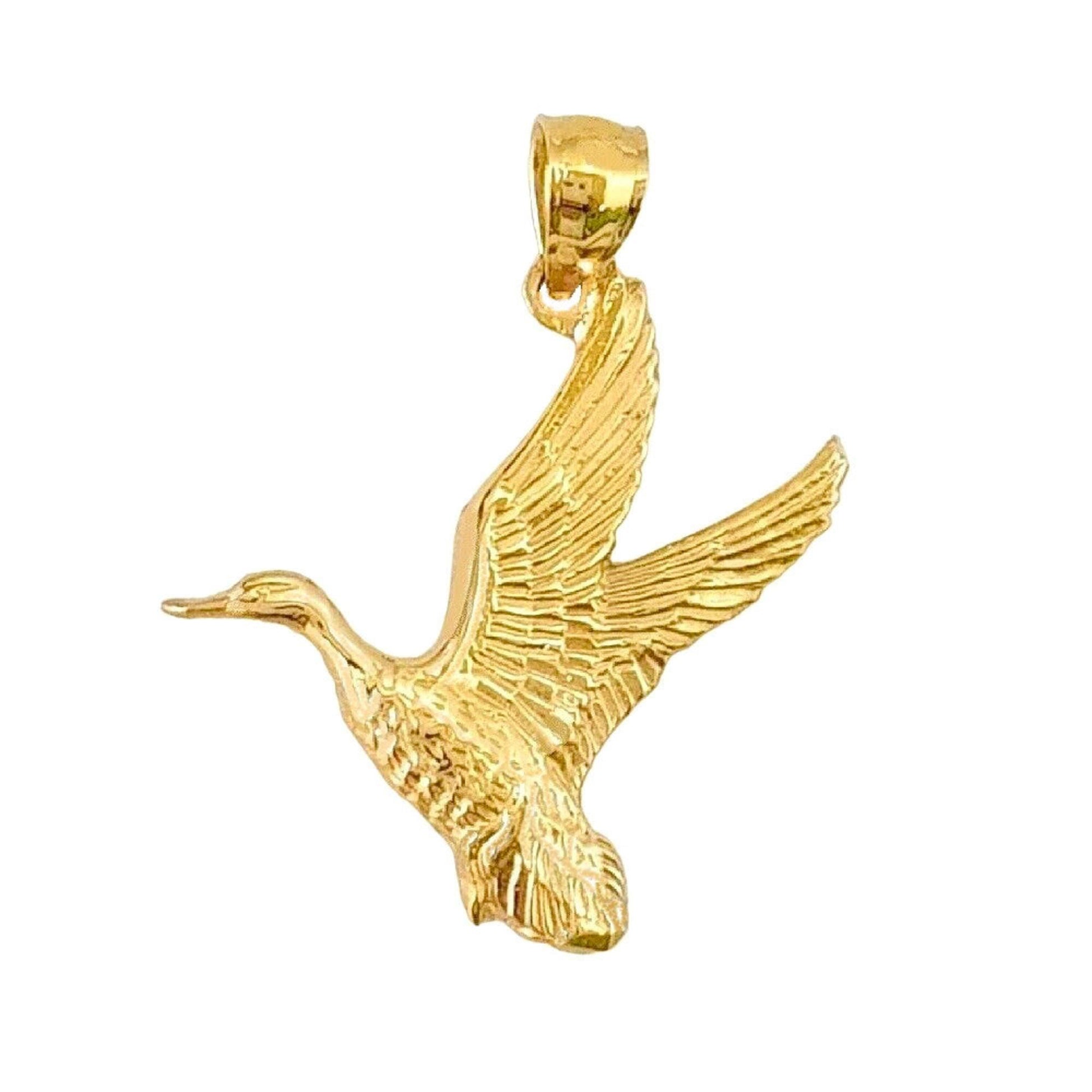 925 Sterling Silver Yellow Gold Plated 1mm Cable Chain Necklace w/ Duck Mallard Pendant Charm