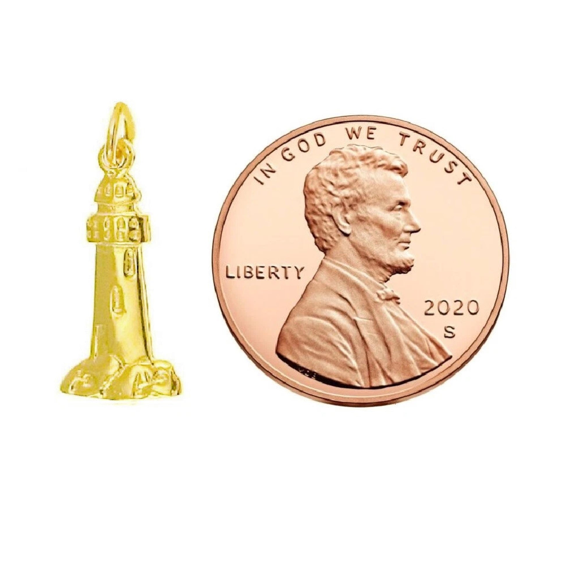 14K Yellow Gold Lighthouse Charm Pendant
