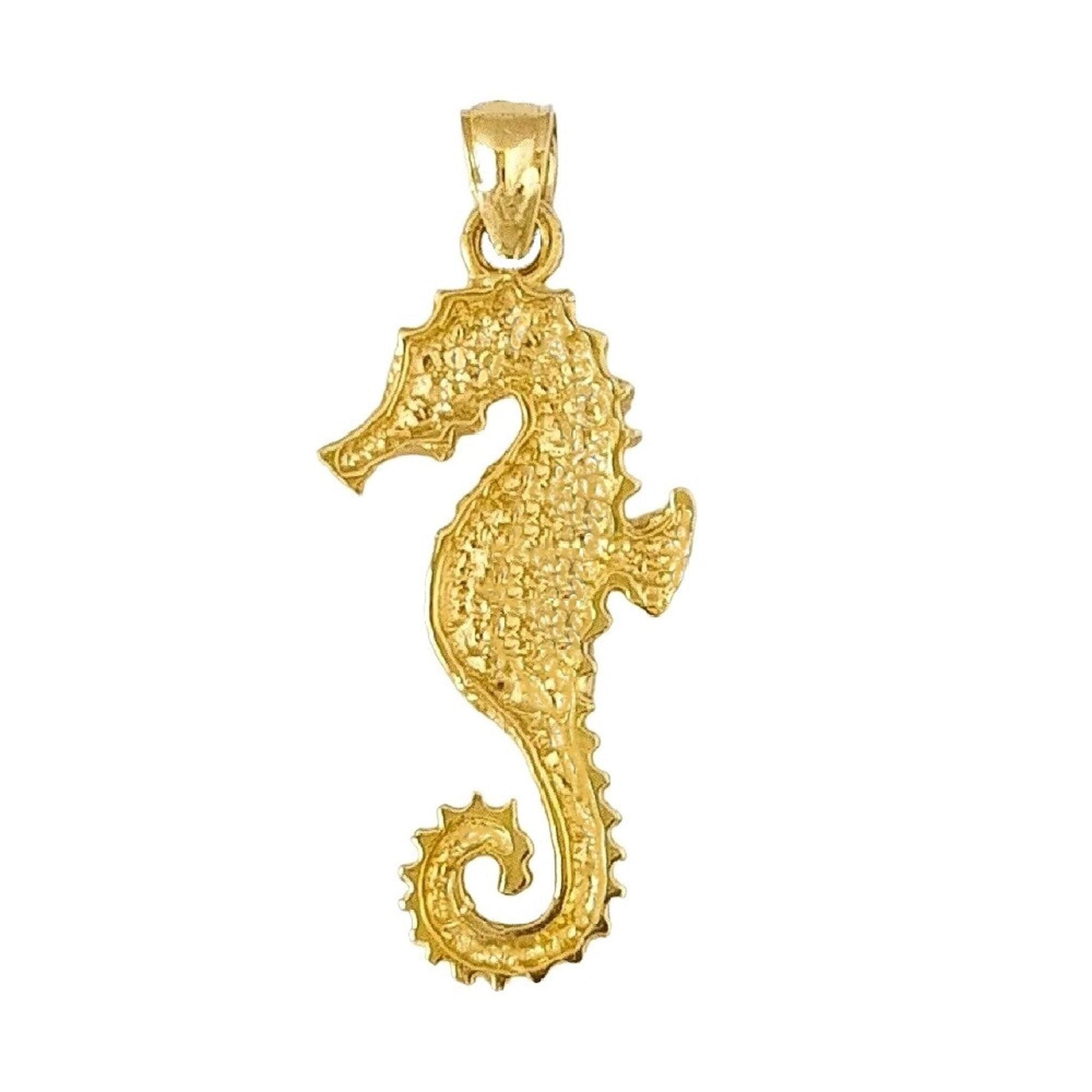 925 Sterling Silver Yellow Gold Plated 1mm Cable Chain Necklace w/ Seahorse Pendant Charm