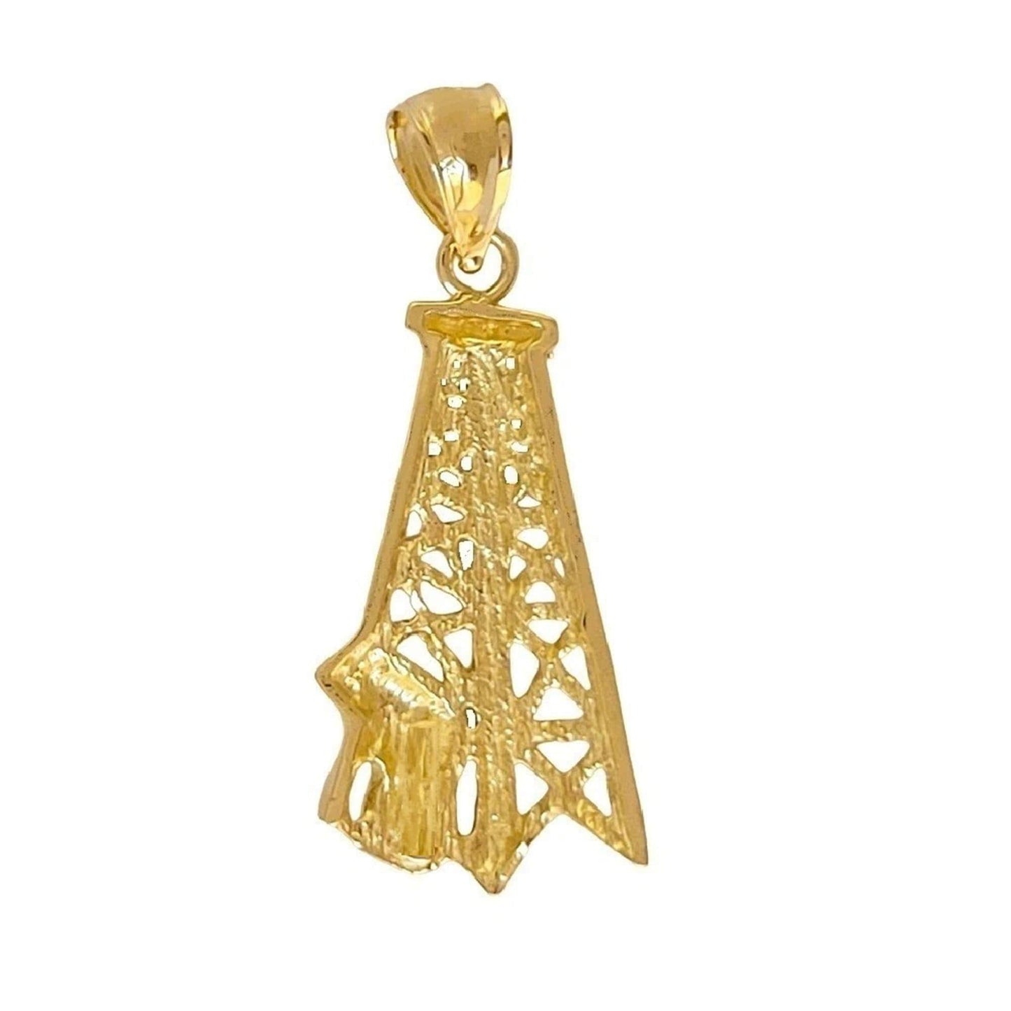 925 Sterling Silver Yellow Gold Plated Necklace w/ Oil Well, Oil Rig Pendant Charm