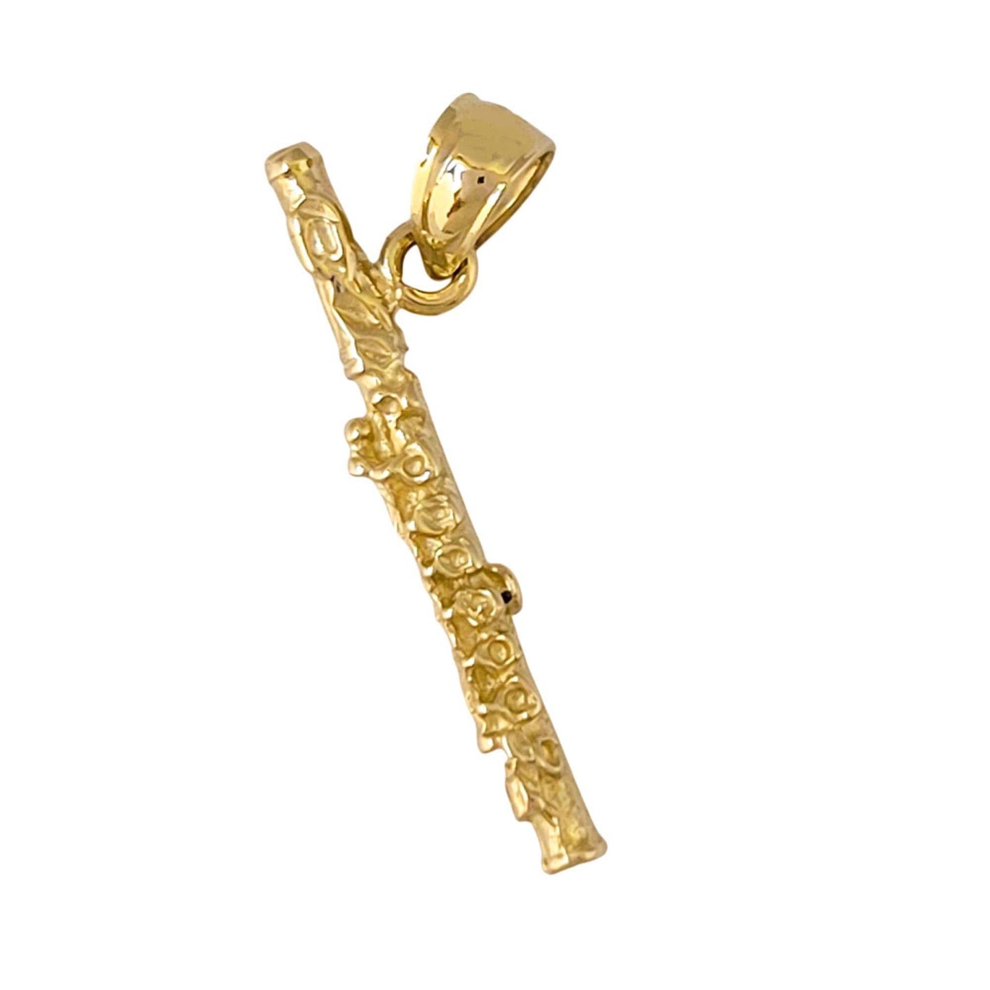 14k Yellow Gold Flute 3D (3 Dimensional) Solid Pendant