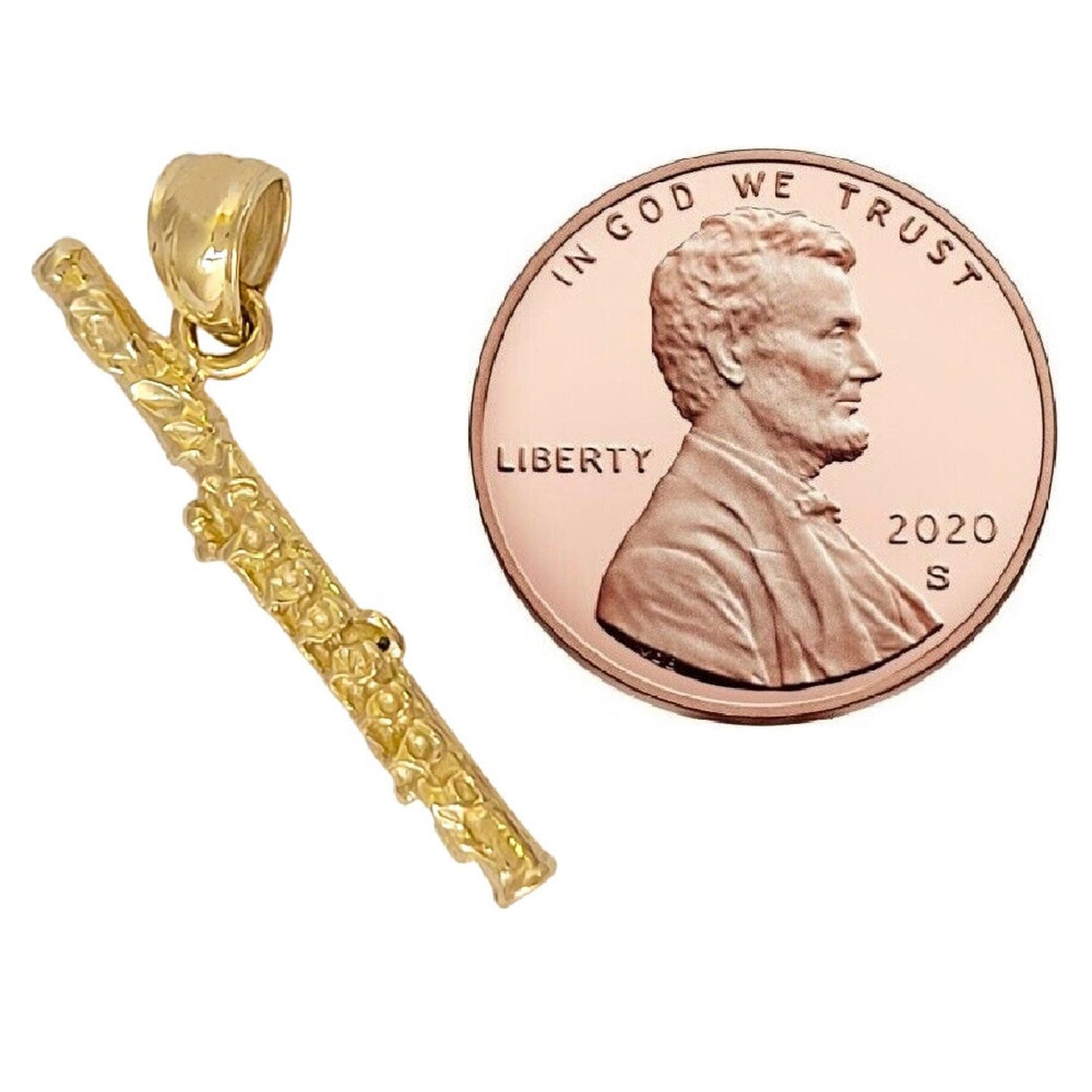14k Yellow Gold Flute 3D (3 Dimensional) Solid Pendant
