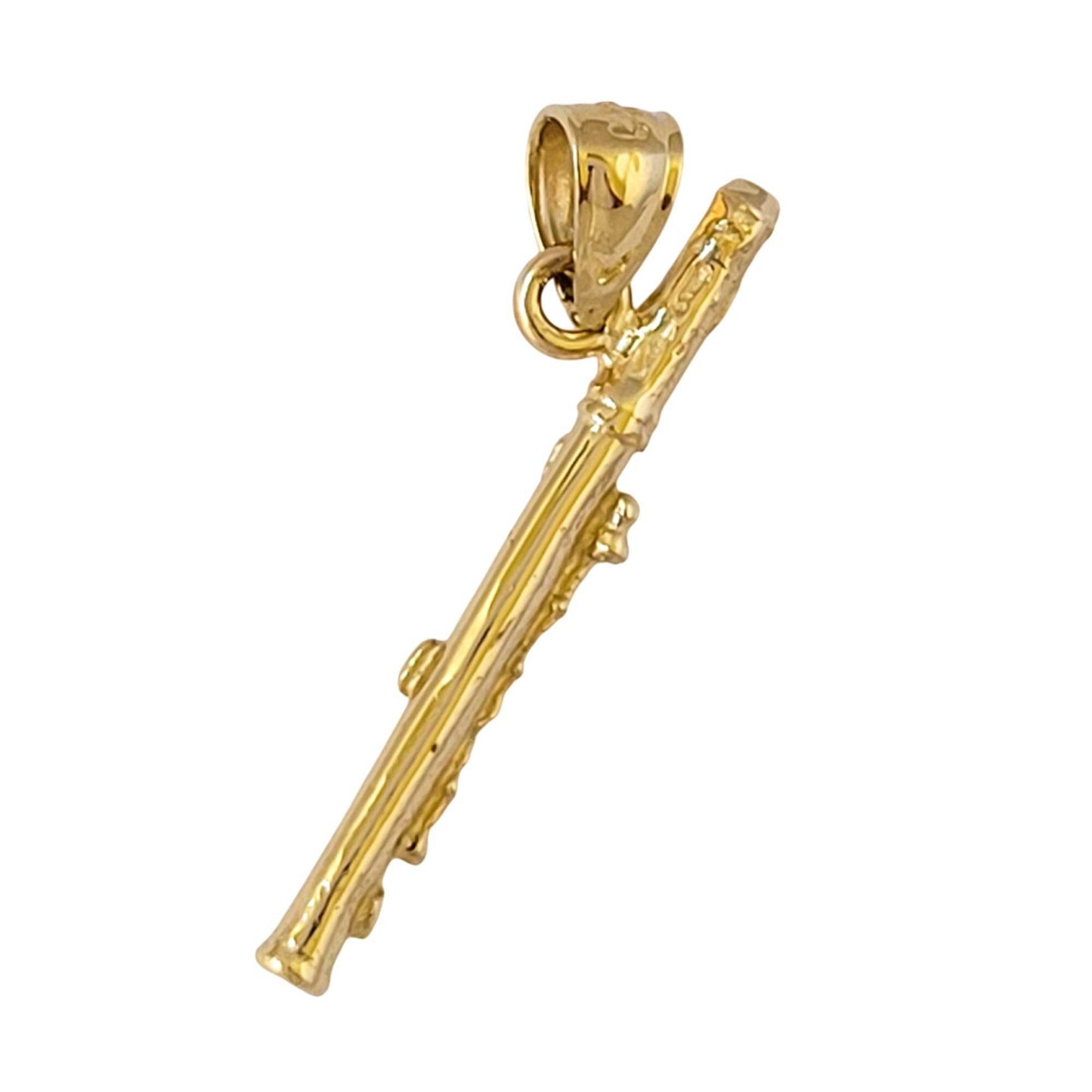 14k Yellow Gold Flute 3D (3 Dimensional) Solid Pendant