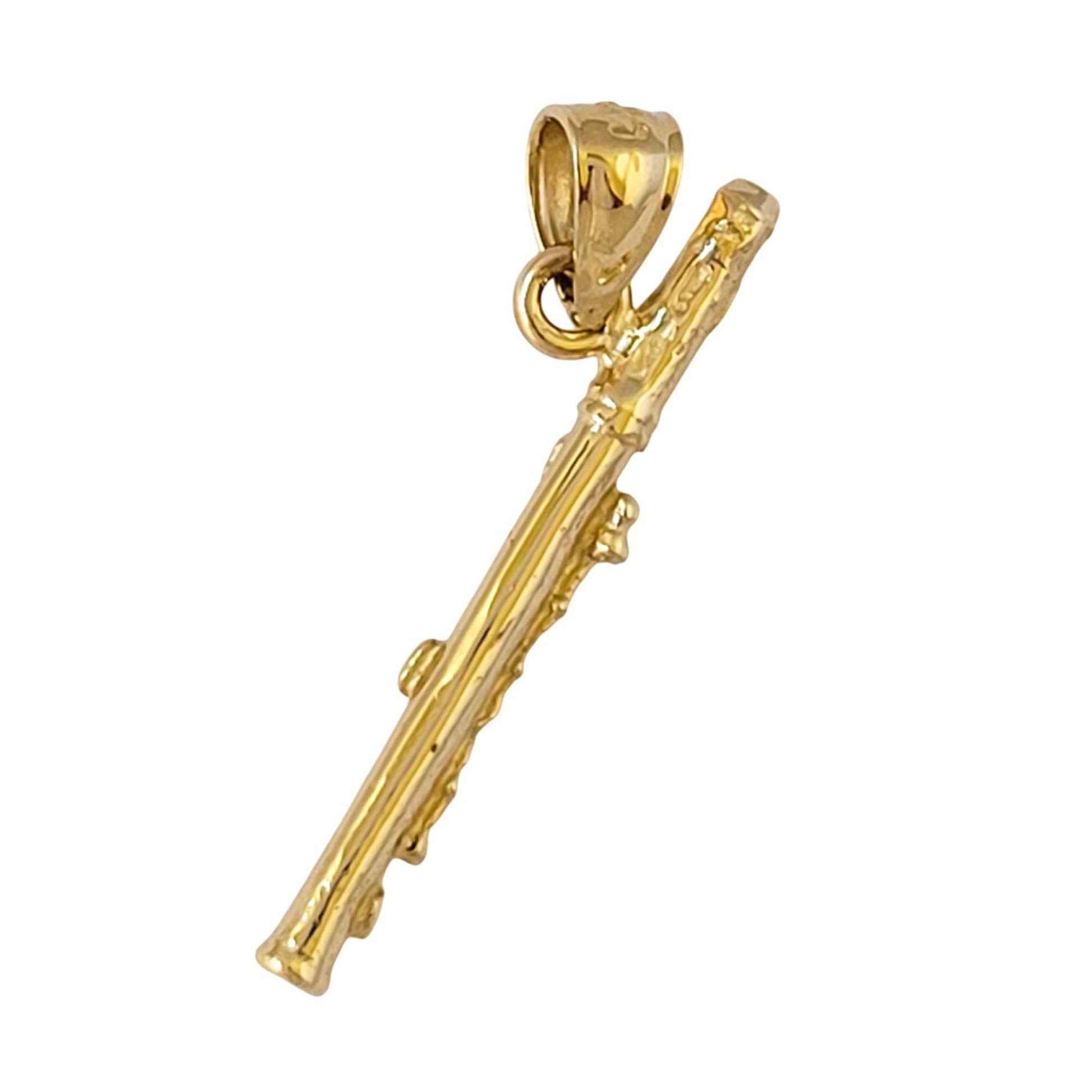 14k Yellow Gold Flute 3D (3 Dimensional) Solid Pendant