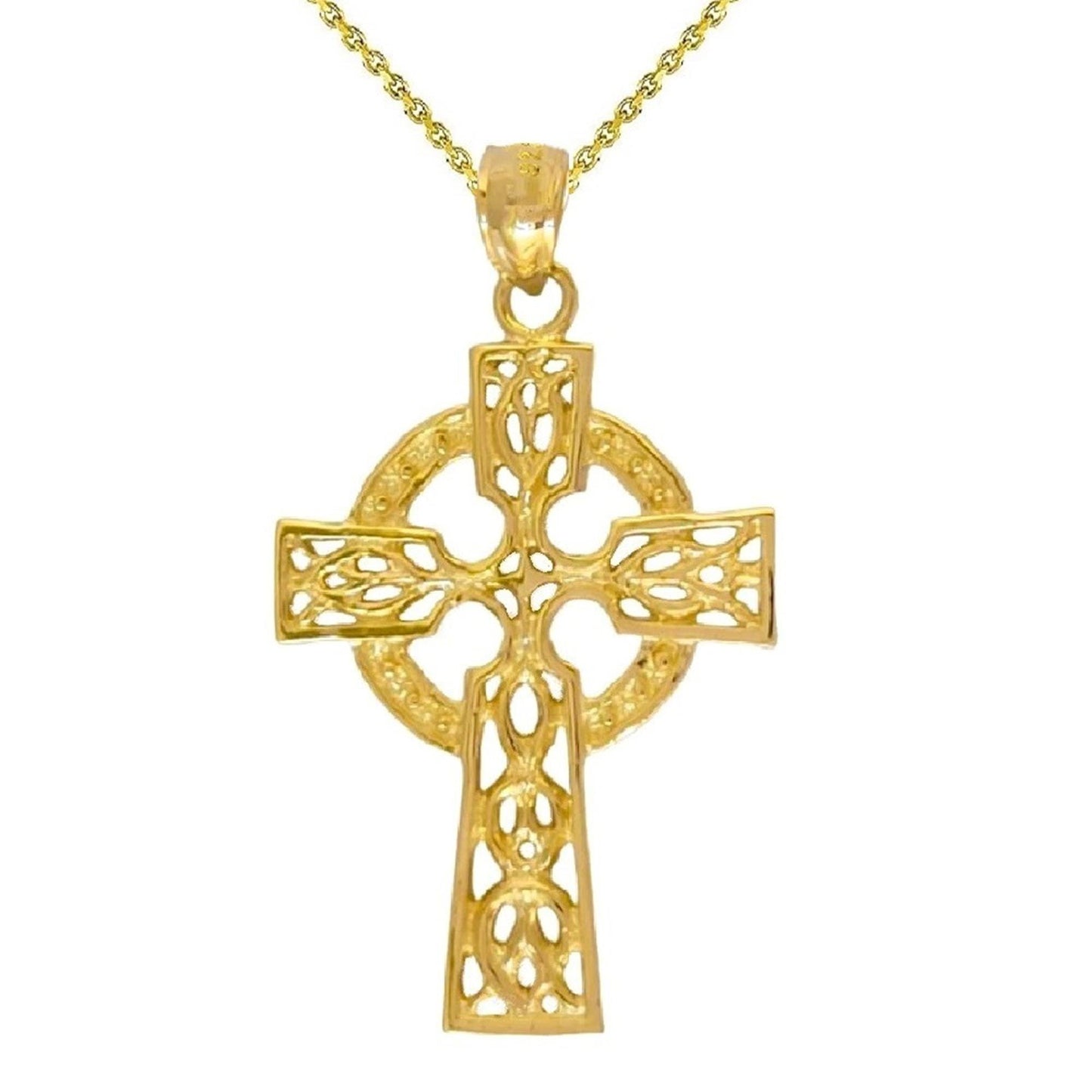 925 Sterling Silver Yellow Gold Plated Necklace w/ Celtic Cross Pendant Charm