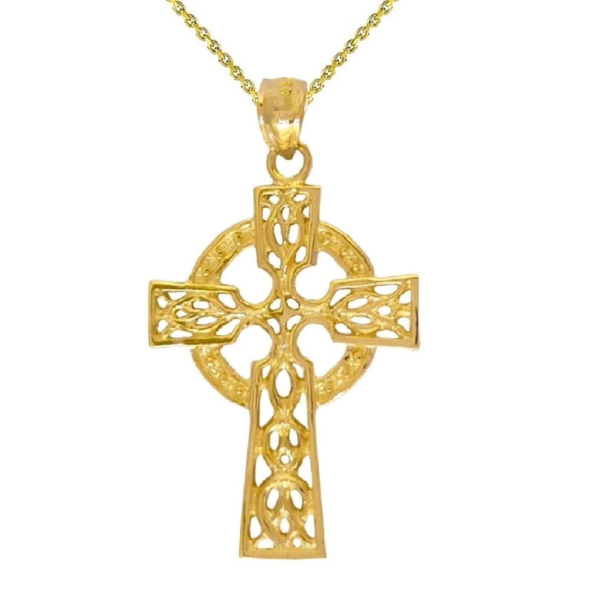 925 Sterling Silver Yellow Gold Plated Necklace w/ Celtic Cross Pendant Charm