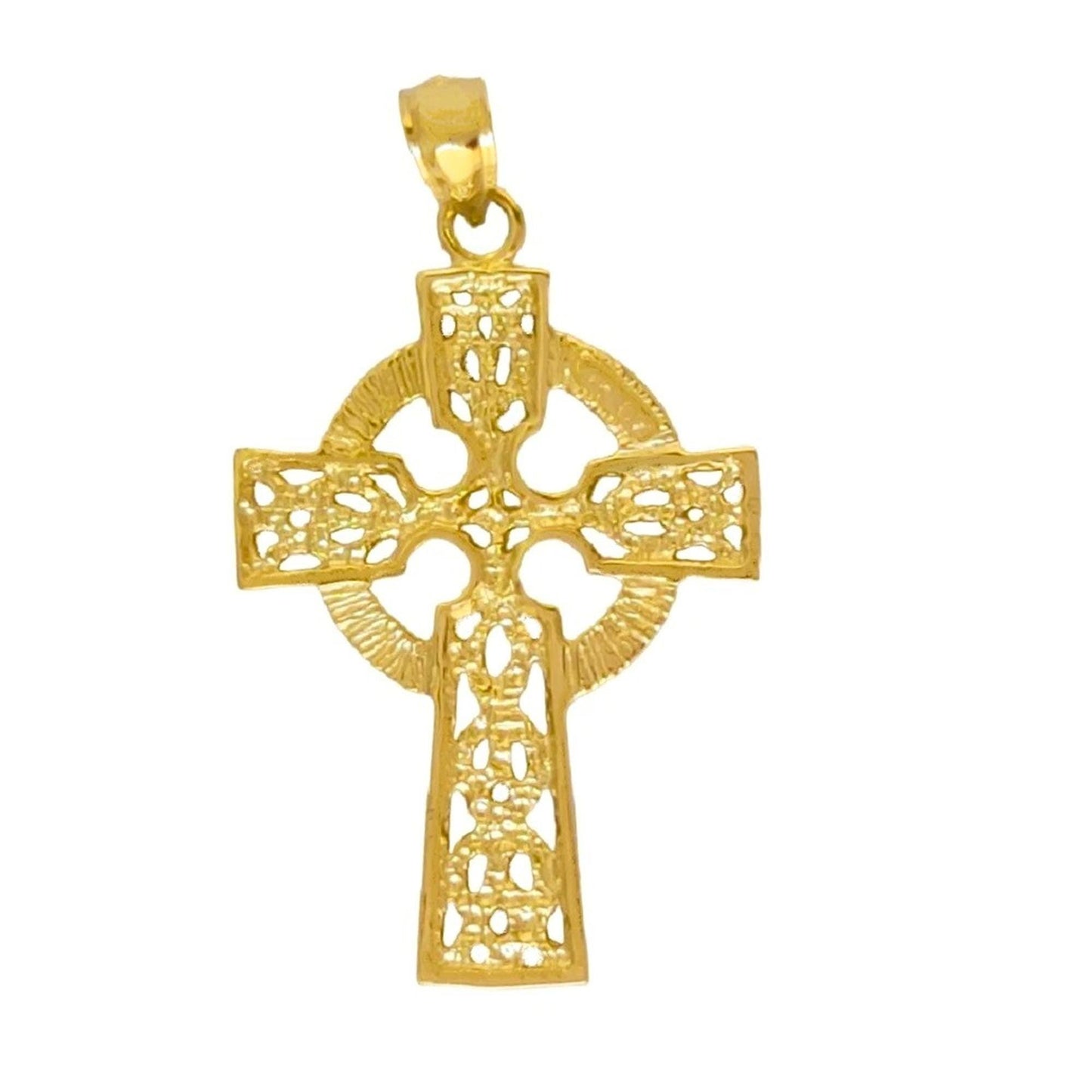 925 Sterling Silver Yellow Gold Plated Necklace w/ Celtic Cross Pendant Charm