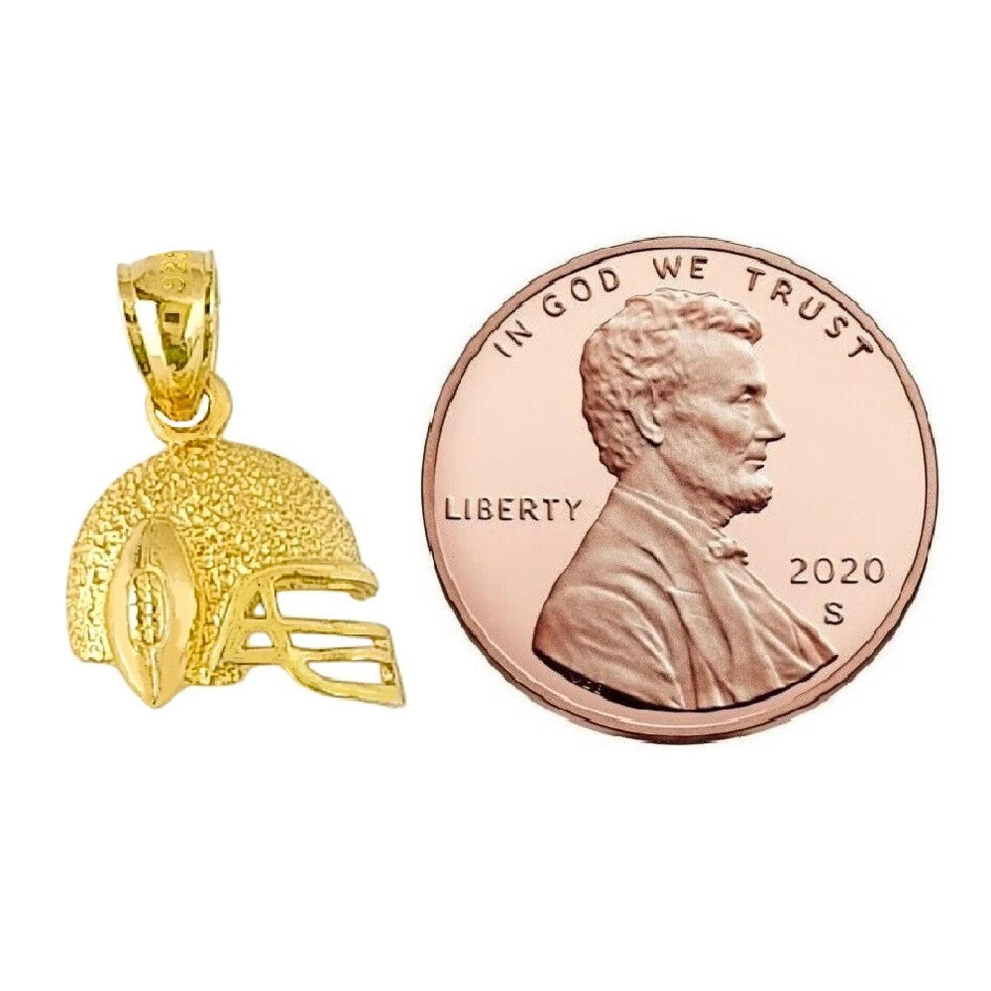 925 Sterling Silver Yellow Gold Plated 1mm Cable Chain Necklace w/ Football Helmet Pendant Charm