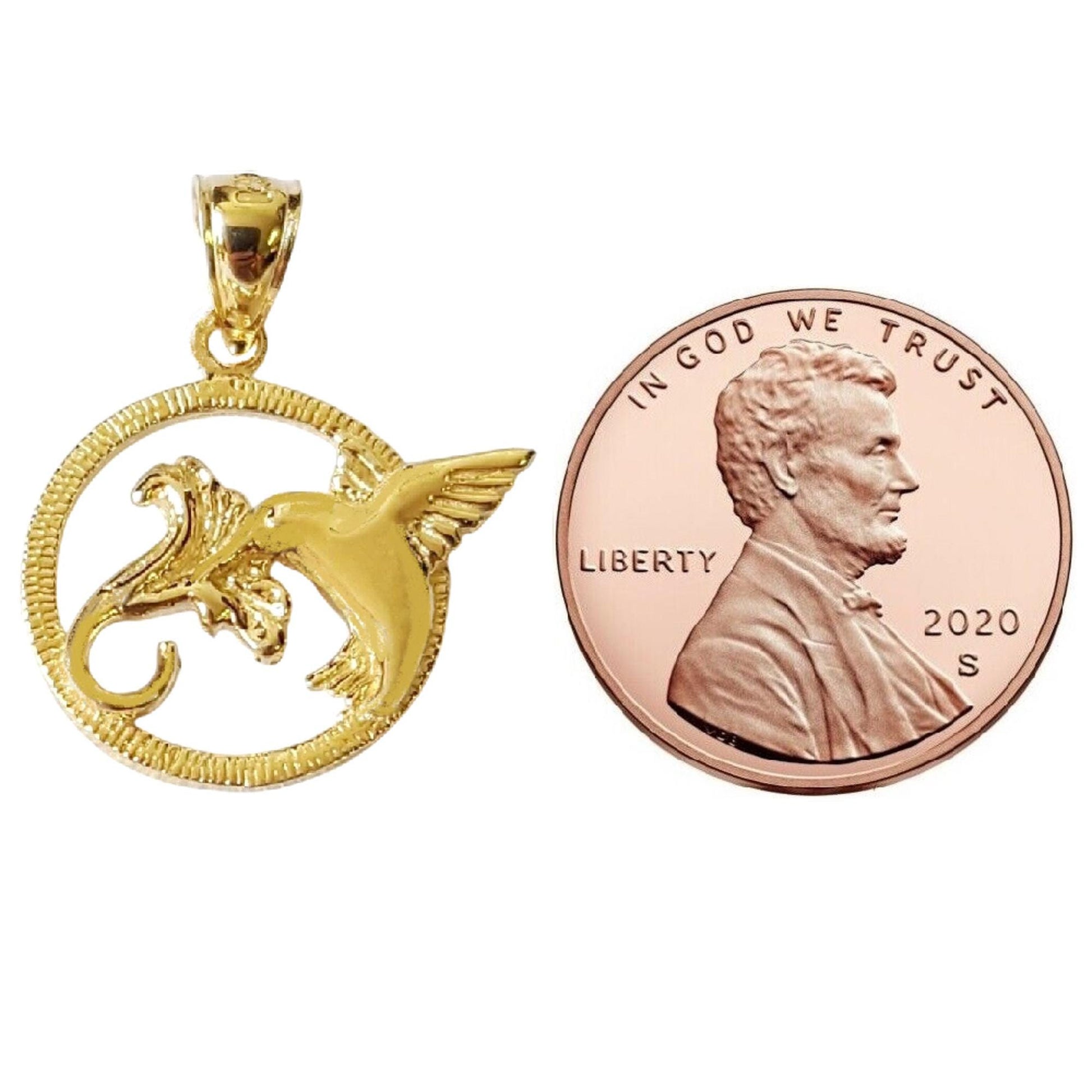 14K Yellow Gold Hummingbird Pendant