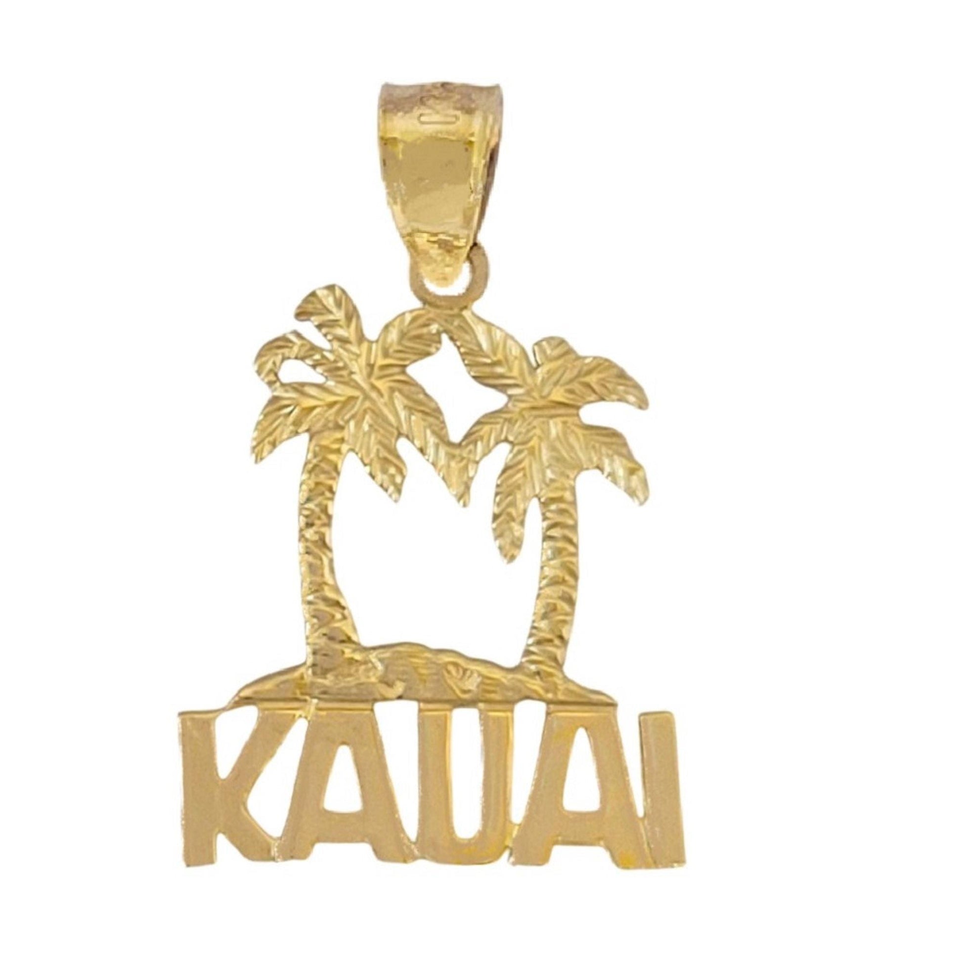 14k Yellow Gold Kauai Island Palm Tree Pendant / Charm, Made in USA