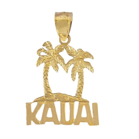 14k Yellow Gold Kauai Island Palm Tree Pendant / Charm, Made in USA