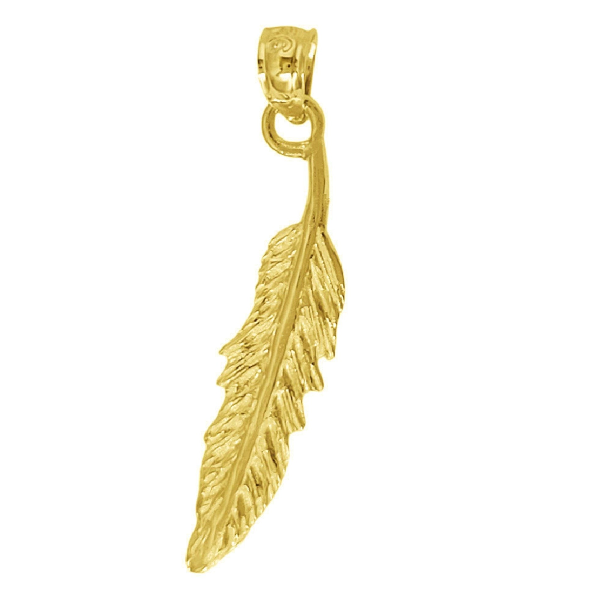 925 Sterling Silver Yellow Gold Plated Necklace w/ Feather Pendant
