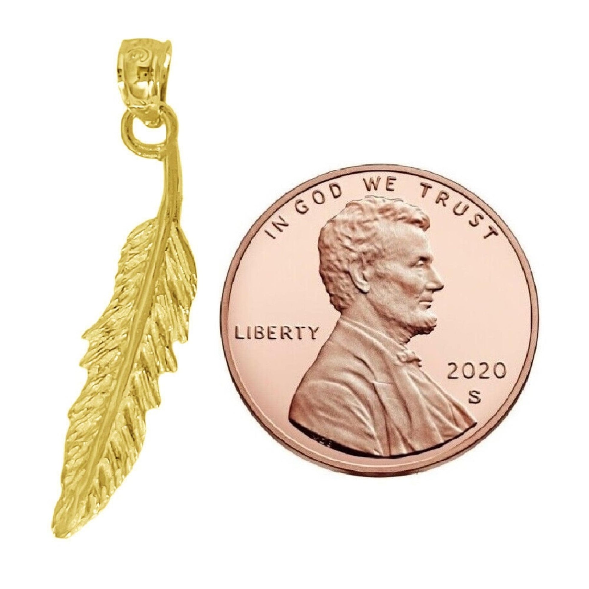 925 Sterling Silver Yellow Gold Plated Necklace w/ Feather Pendant