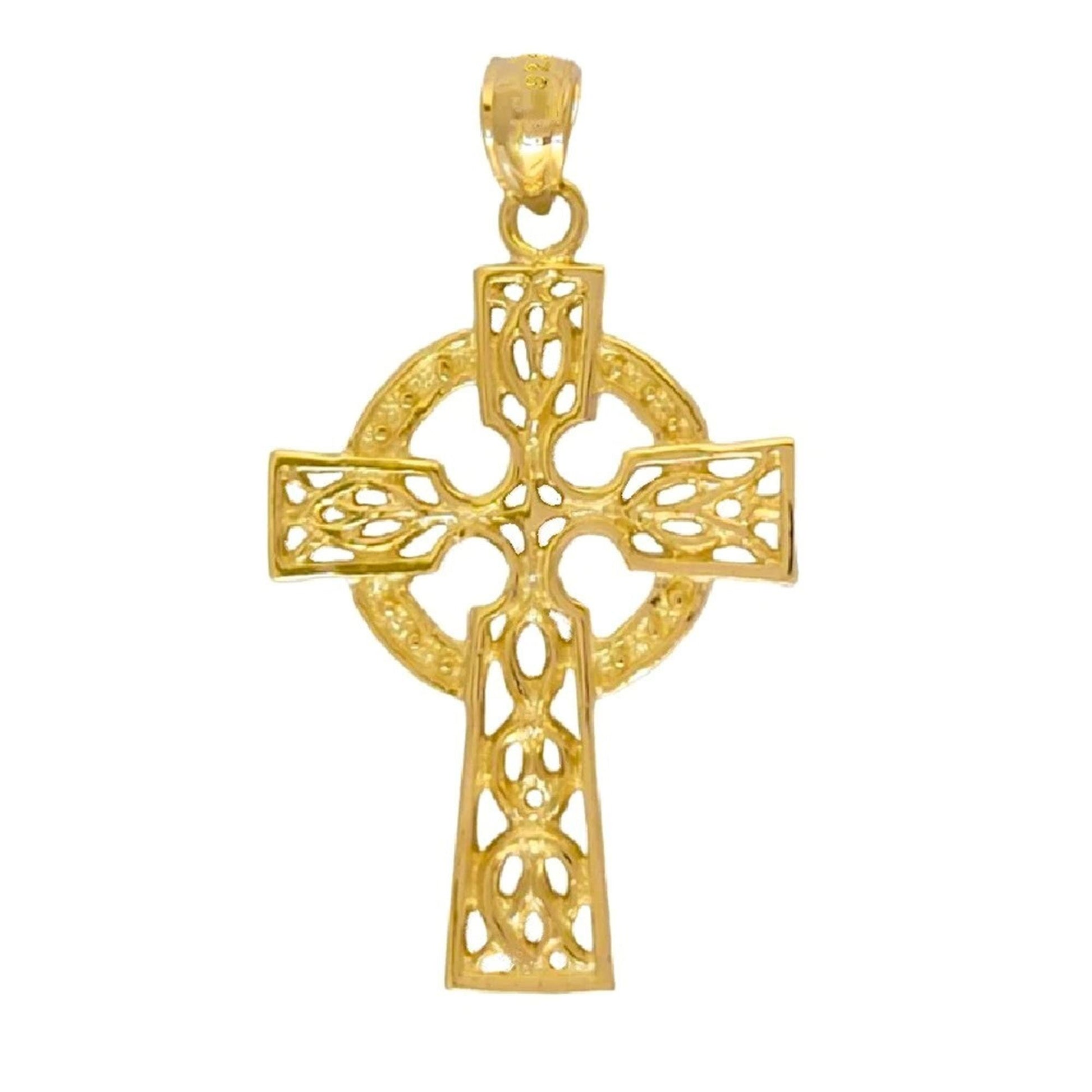 925 Sterling Silver Yellow Gold Plated Necklace w/ Celtic Cross Pendant Charm