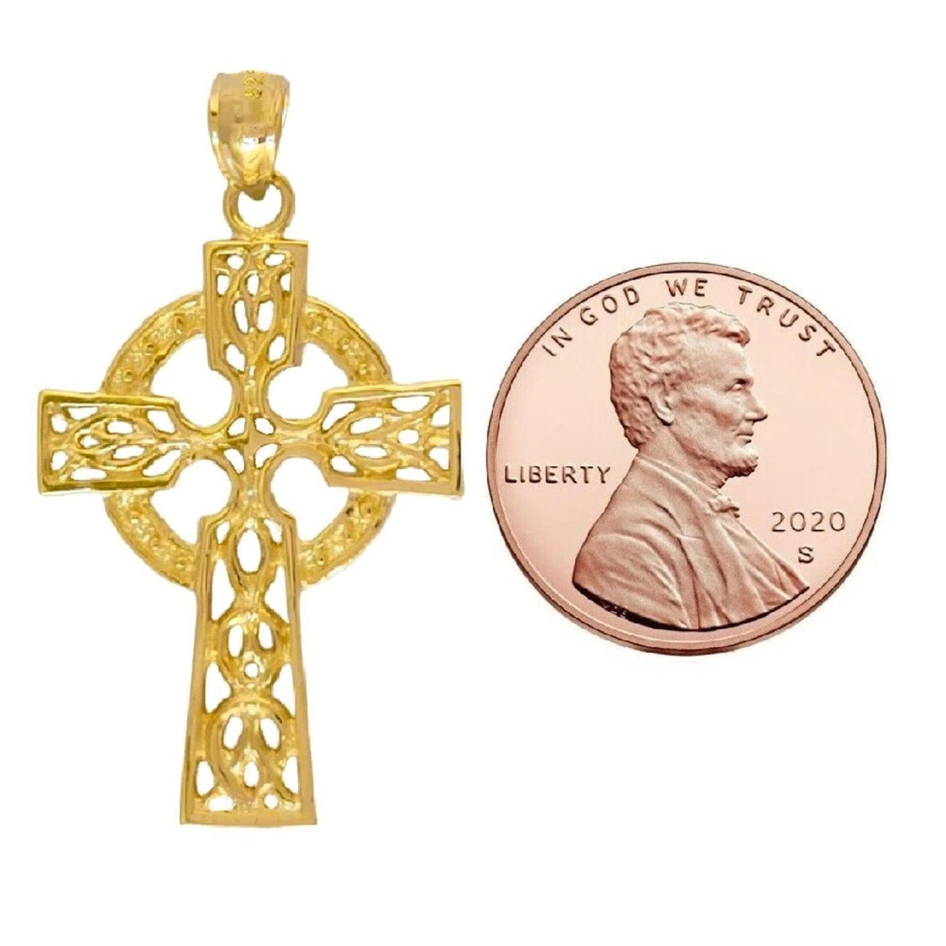 925 Sterling Silver Yellow Gold Plated Necklace w/ Celtic Cross Pendant Charm