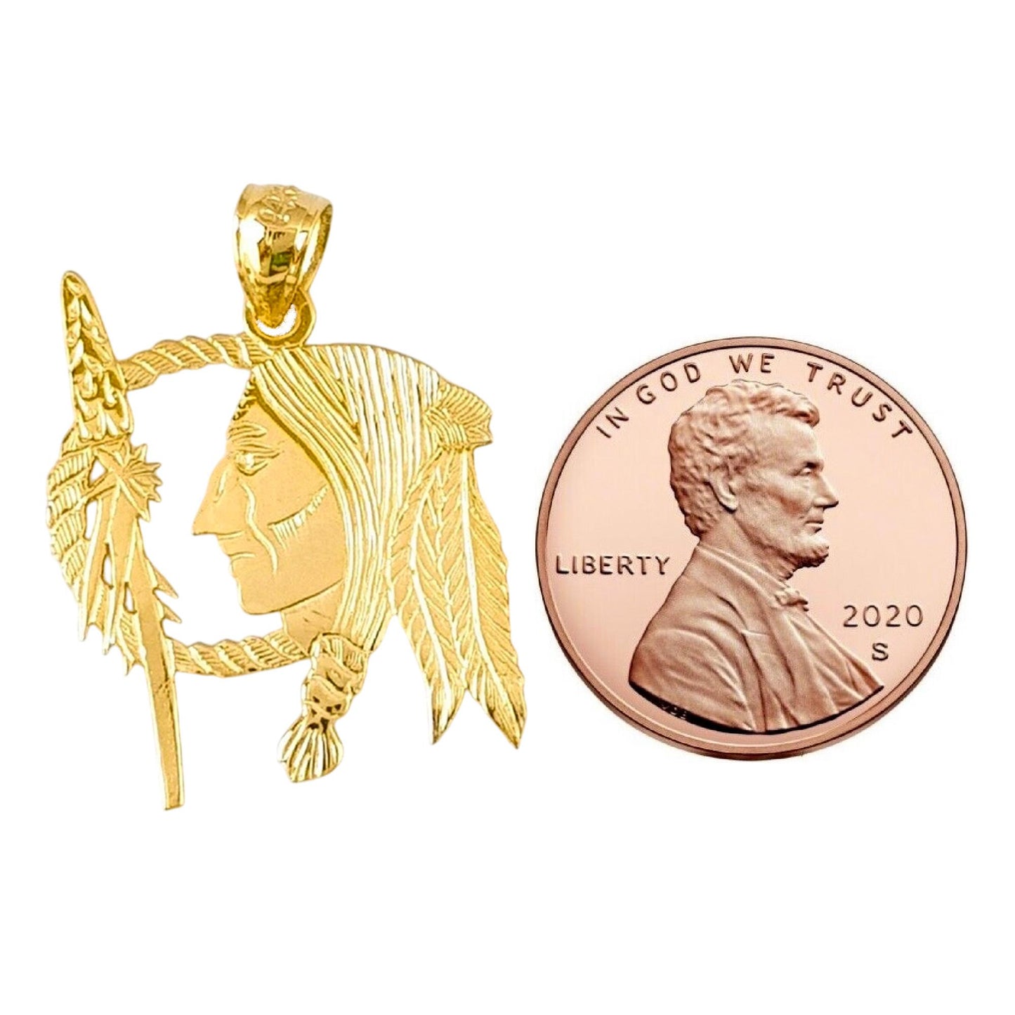 14K Yellow Gold Native American Indian Pendant