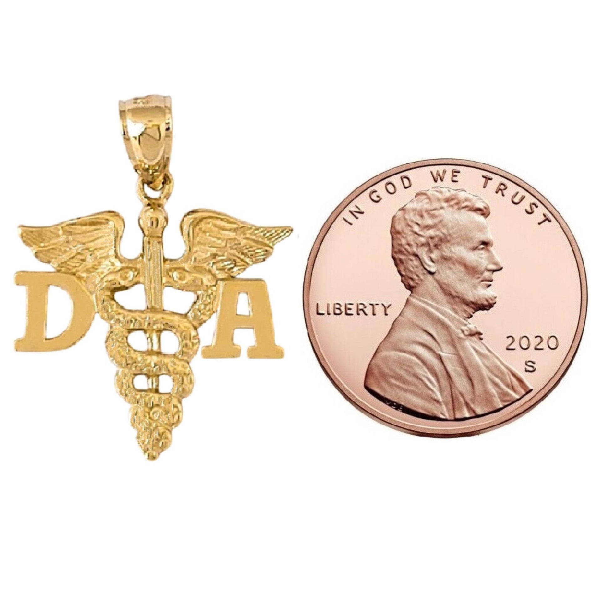 14k Yellow Gold DA Dental Assistant Caduceus Medical Pendant