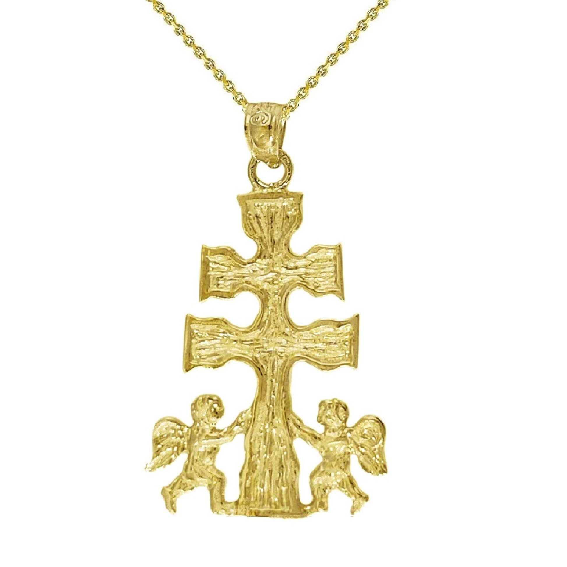 925 Sterling Silver Yellow Gold Plated Necklace w/ Caravaca Cross Pendant