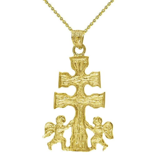 925 Sterling Silver Yellow Gold Plated Necklace w/ Caravaca Cross Pendant