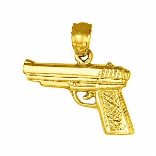 14k Yellow Gold Handgun Pistol Gun Pendant