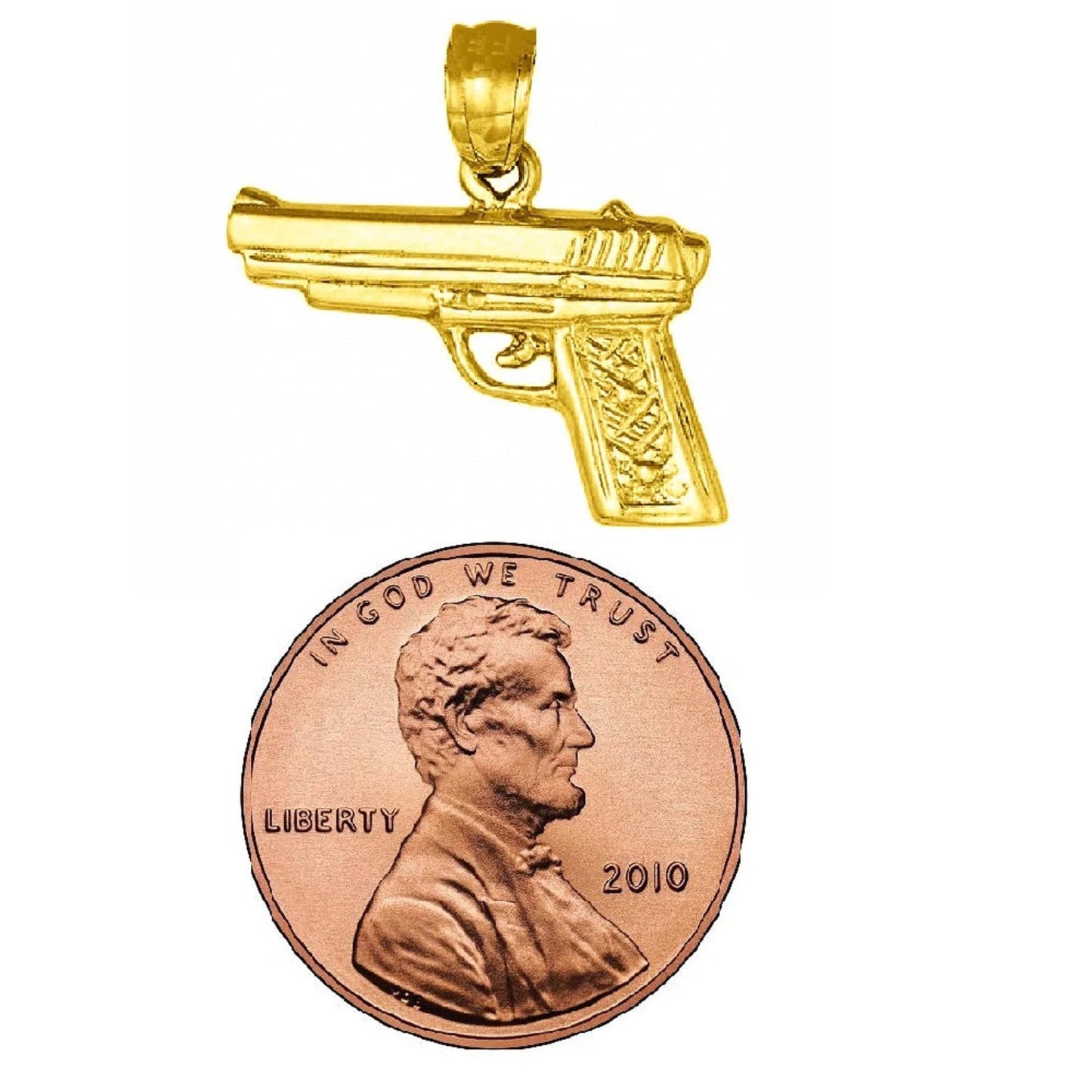 14k Yellow Gold Handgun Pistol Gun Pendant