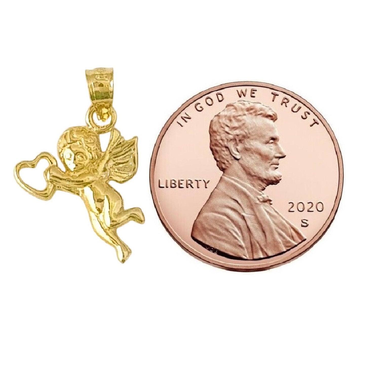 14K Yellow Gold Cherub Angel with Floating Heart Pendant