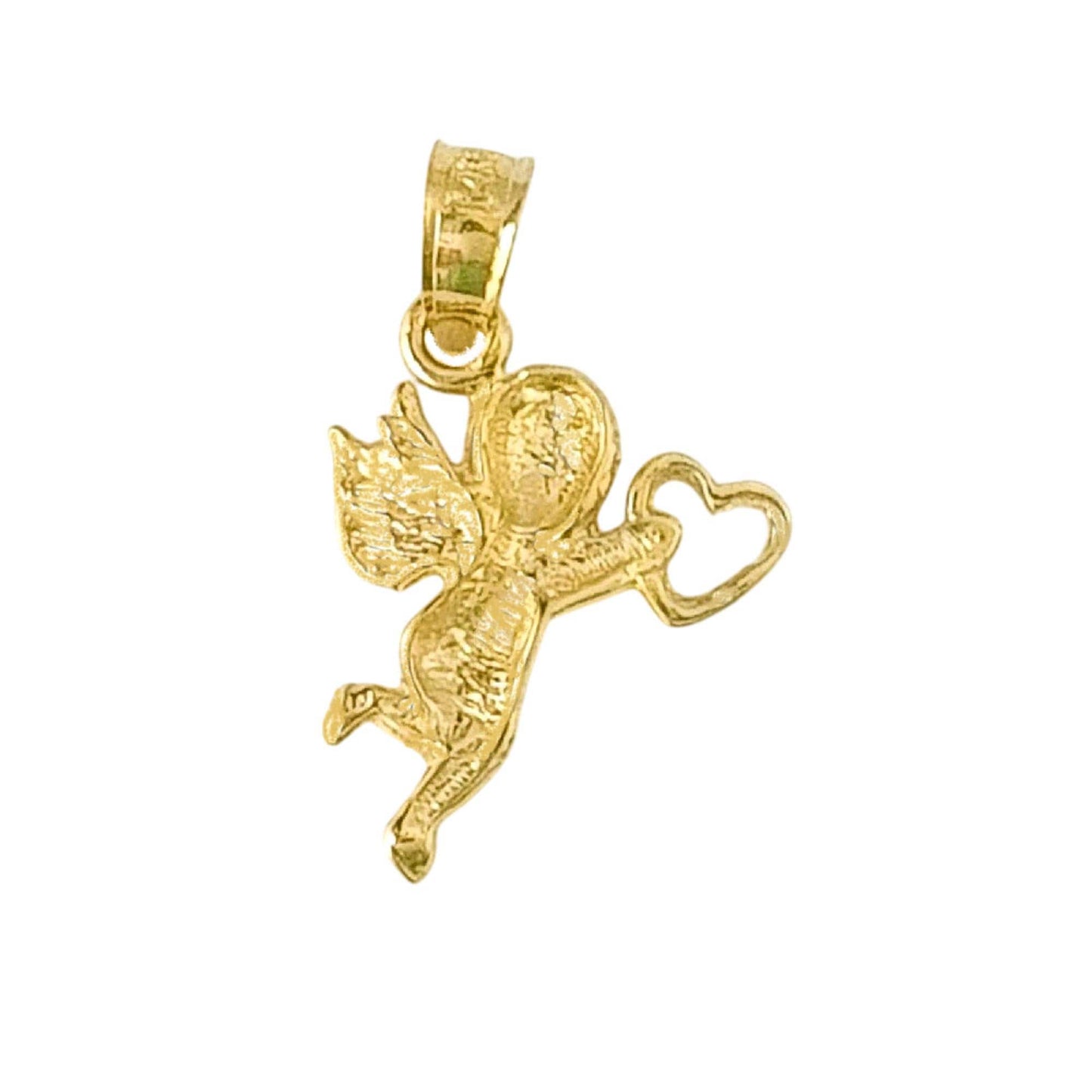 14K Yellow Gold Cherub Angel with Floating Heart Pendant