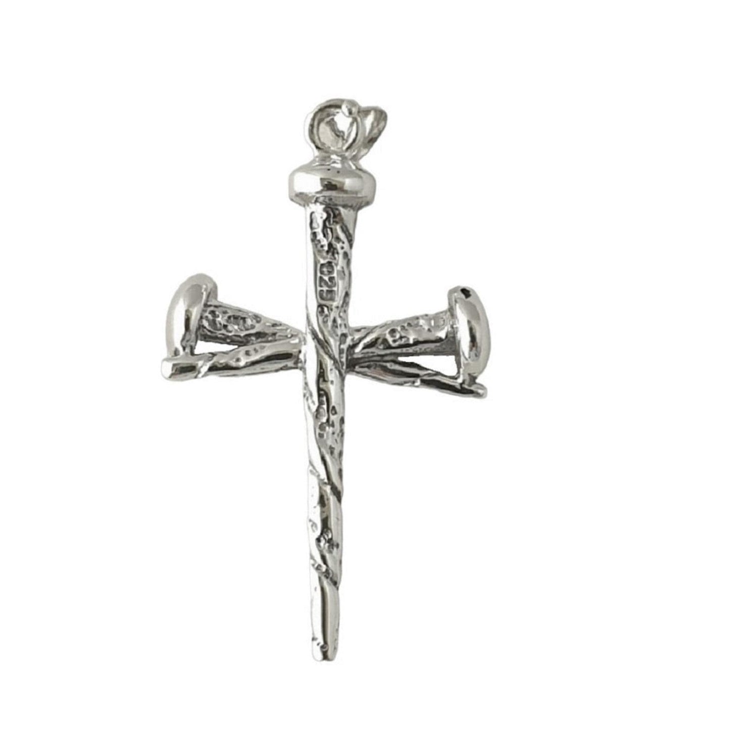 925 Sterling Silver Necklace w/ Nail Cross Crucifixion of Jesus 3D Solid Pendant