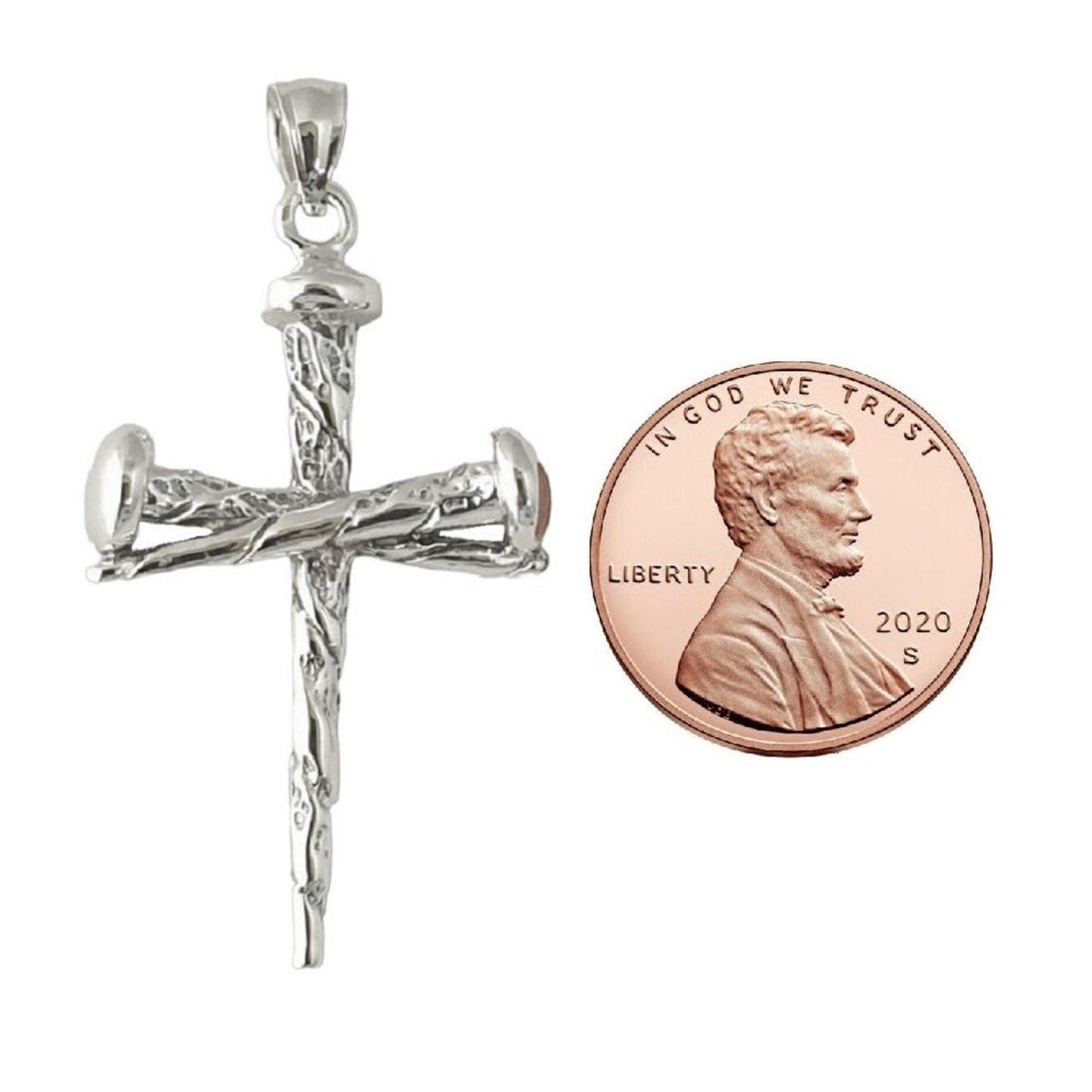 925 Sterling Silver Necklace w/ Nail Cross Crucifixion of Jesus 3D Solid Pendant