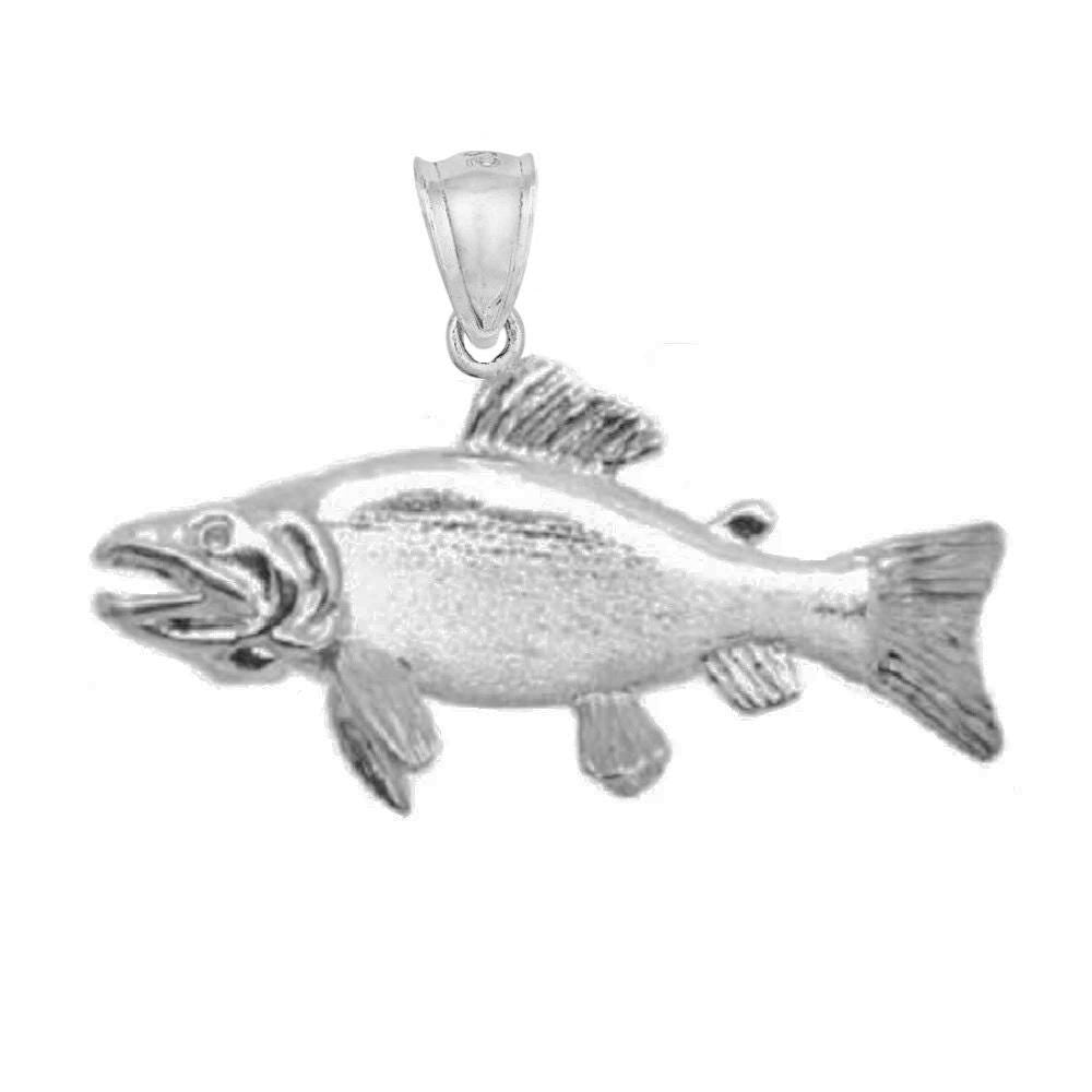 925 Sterling Silver Necklace w/ Sockeye Salmon Fish 3D Solid Pendant