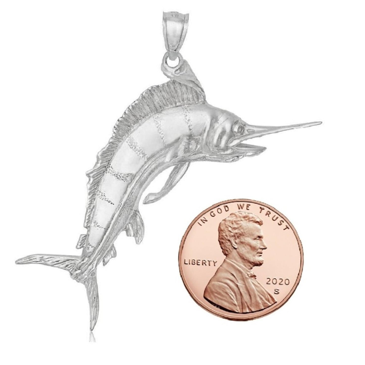 925 Sterling Silver Blue Marlin 3D (3 Dimensional) Solid Pendant