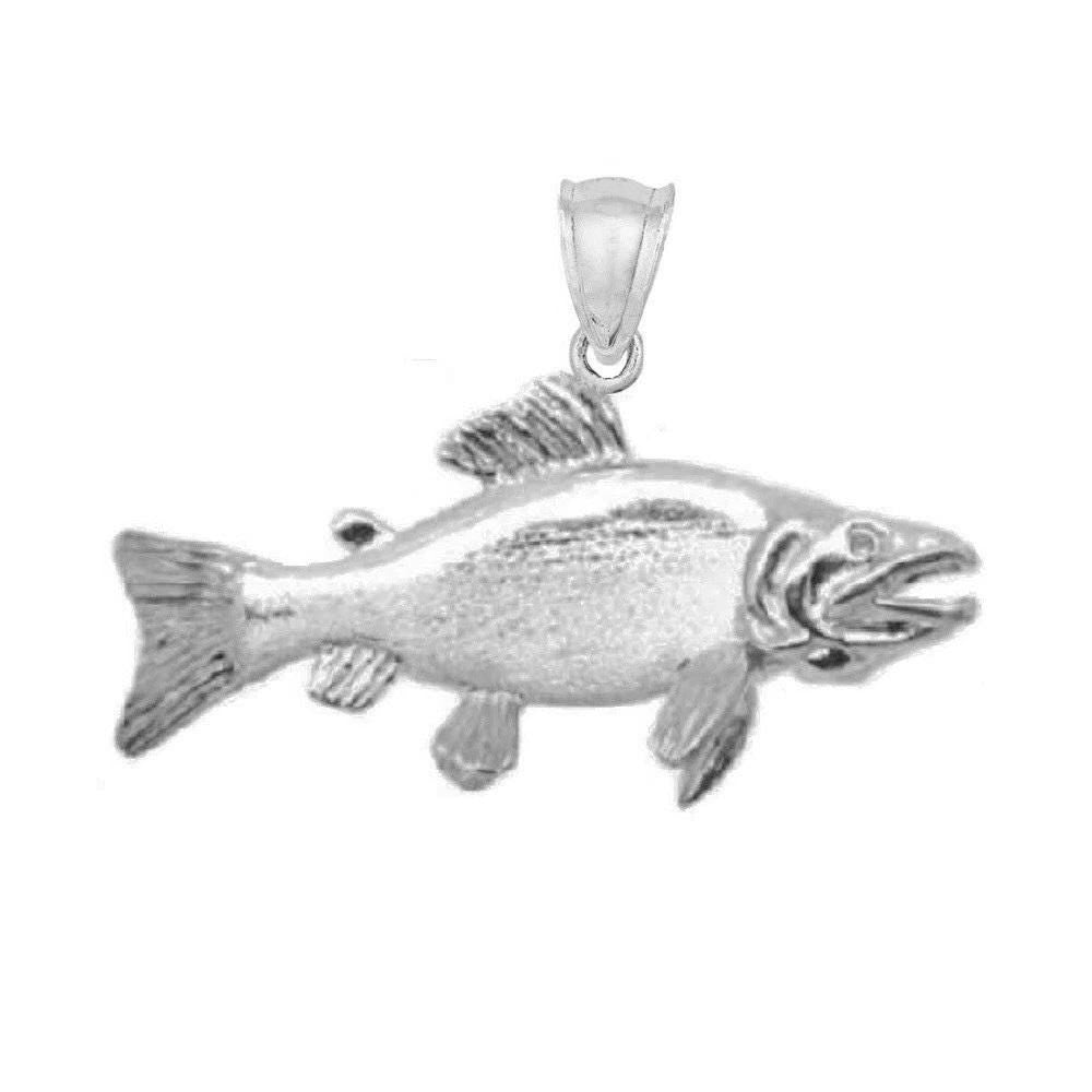 925 Sterling Silver Necklace w/ Sockeye Salmon Fish 3D Solid Pendant