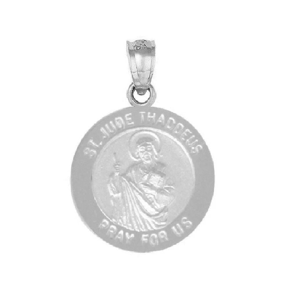 925 Sterling Silver Necklace w/ Saint Jude Thaddeus Pray For Us Round-Shaped Pendant Charm